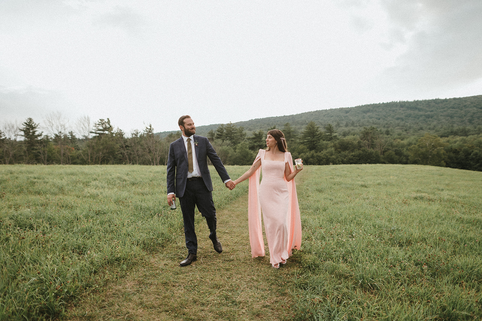 Bride and groom walking together at Kitz Farm Wedding