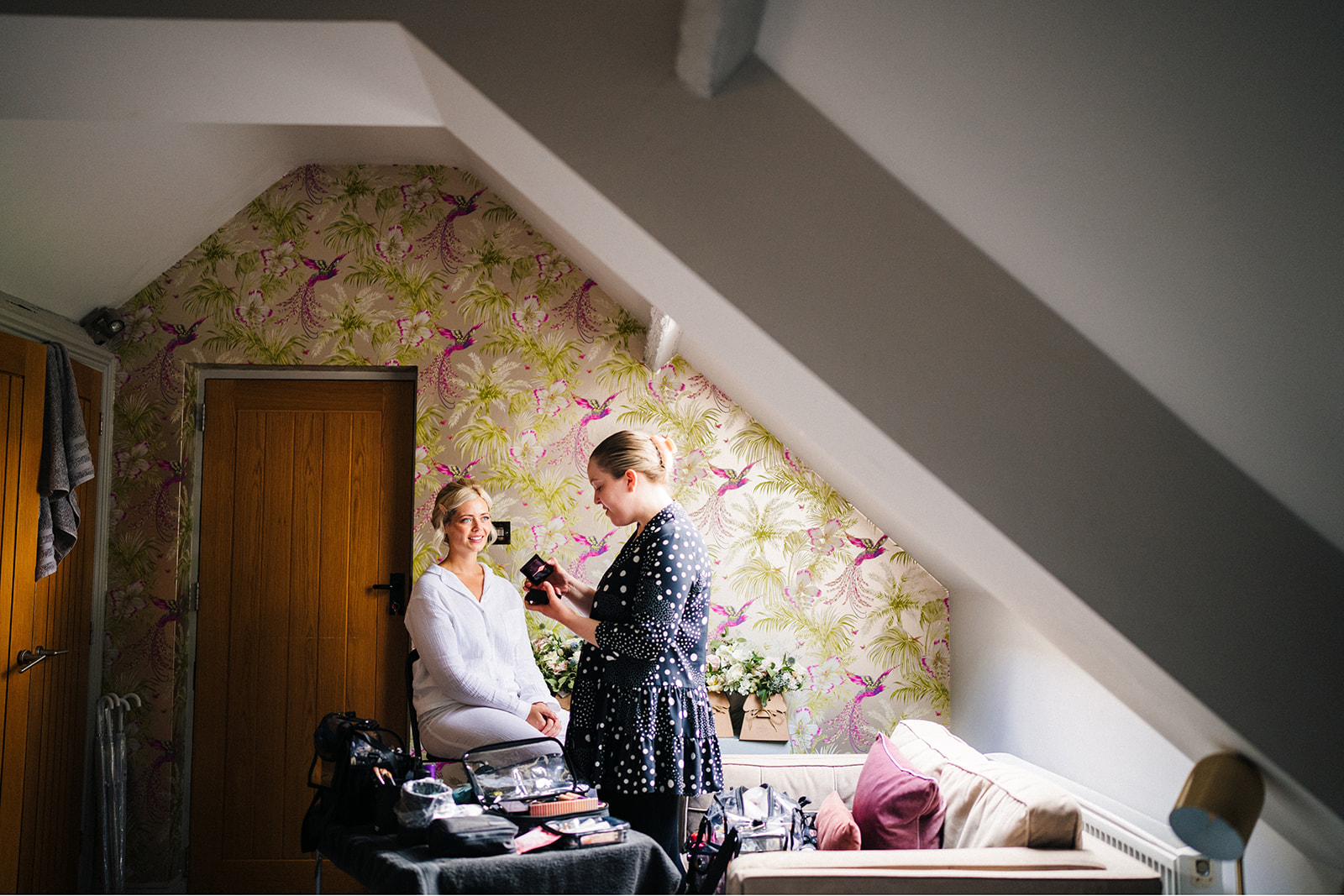 The Chequers Inn Wedding Photography - the bride, having her make-up done on the morning of her wedding