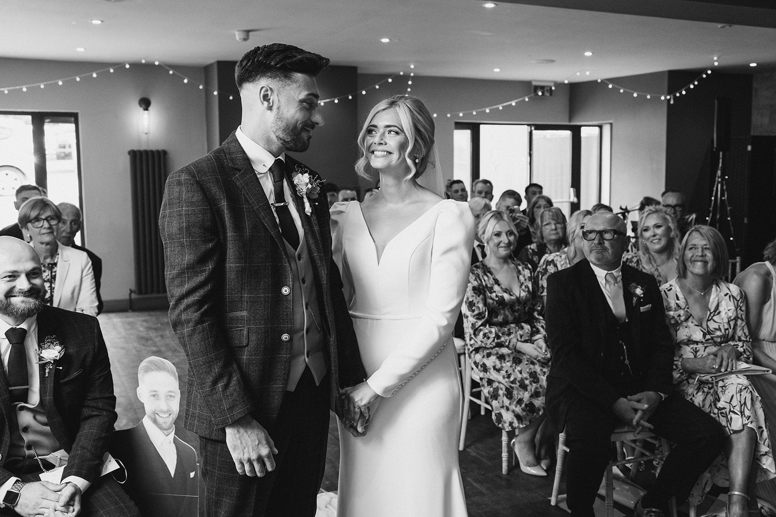 The Chequers Inn Wedding Photography - bride and groom, looking at each other lovingly during the wedding ceremony