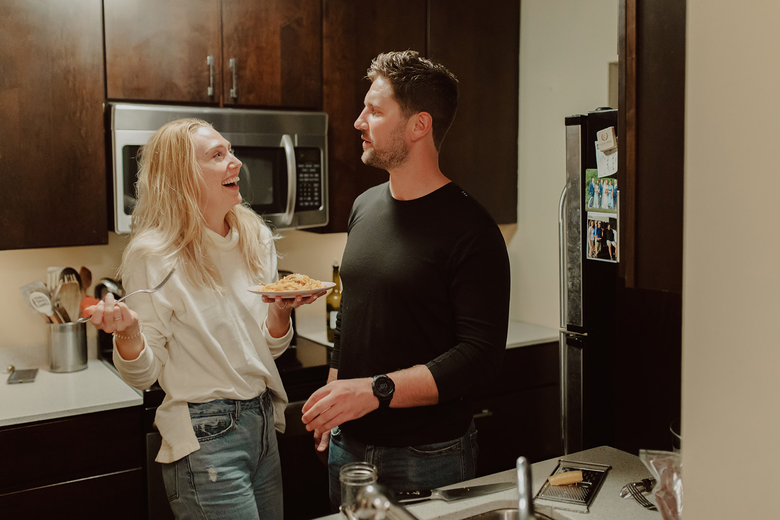 minneapolis documentary engagement photos cooking at home