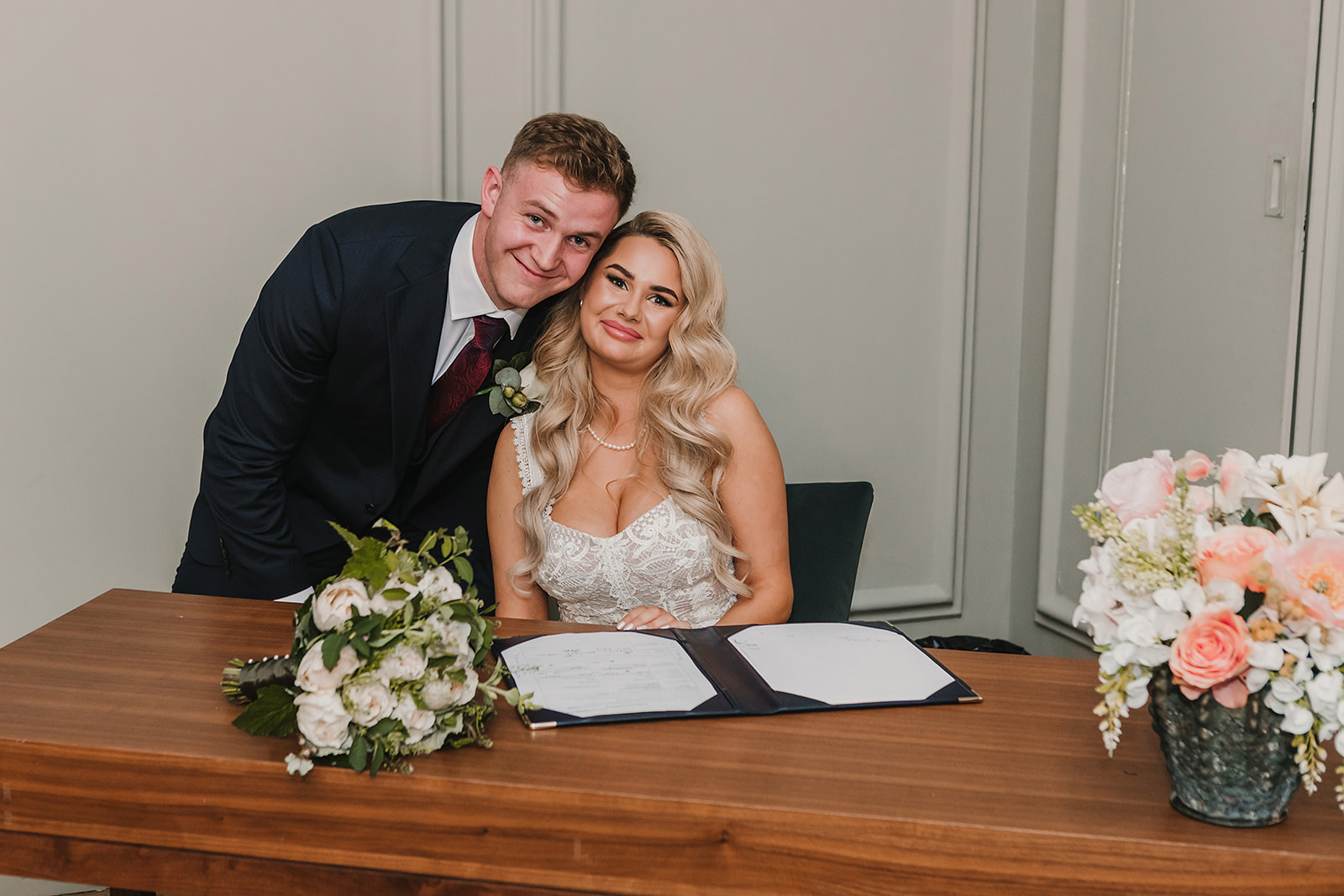 Couple after signing the wedding book at Marylebone Town Hall