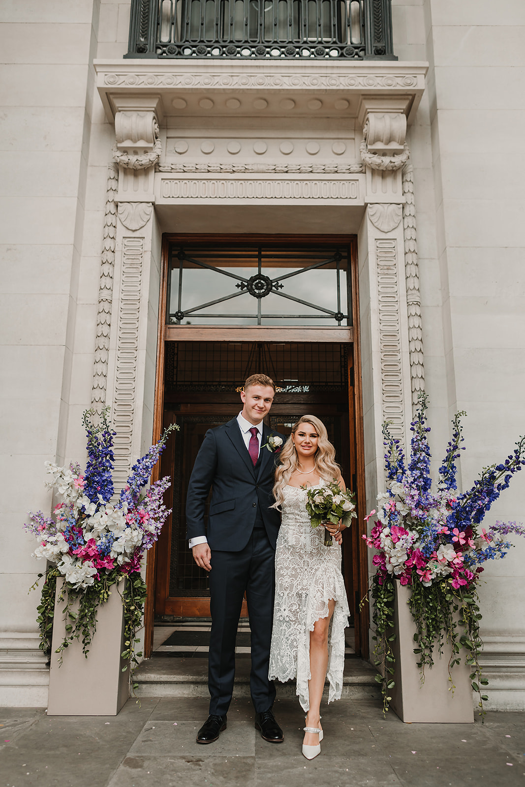 Couple at civil wedding at Marylebone Town Hall in London