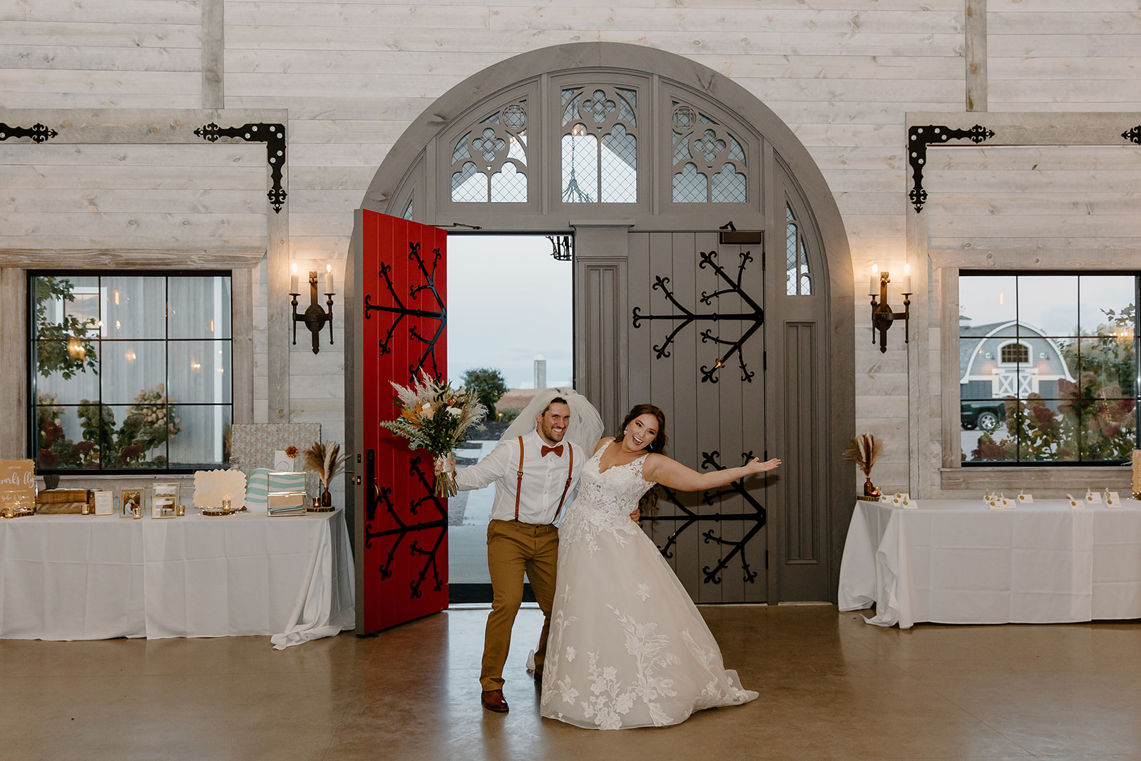 Bride and groom enter their wedding reception