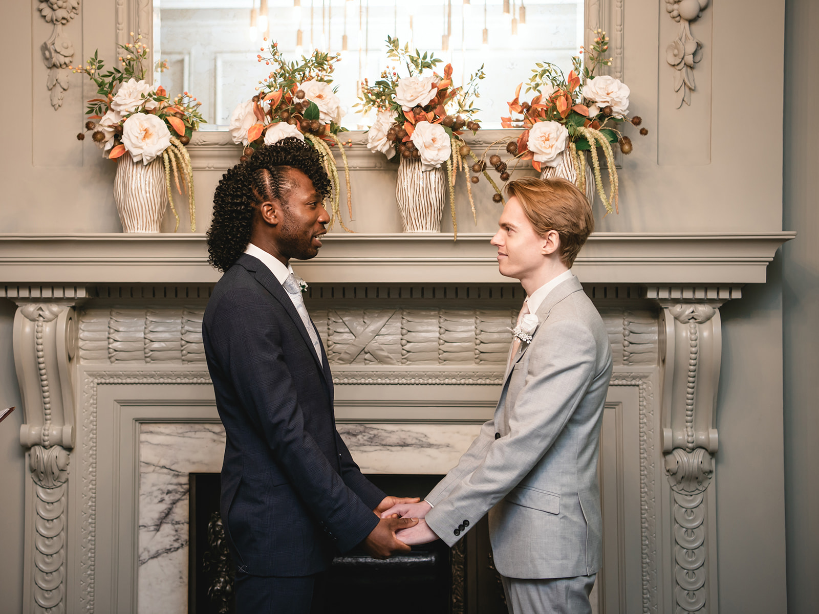 Benjamin and Ezekiel's wedding ceremony in the Soho Room at Marylebone Town Hall