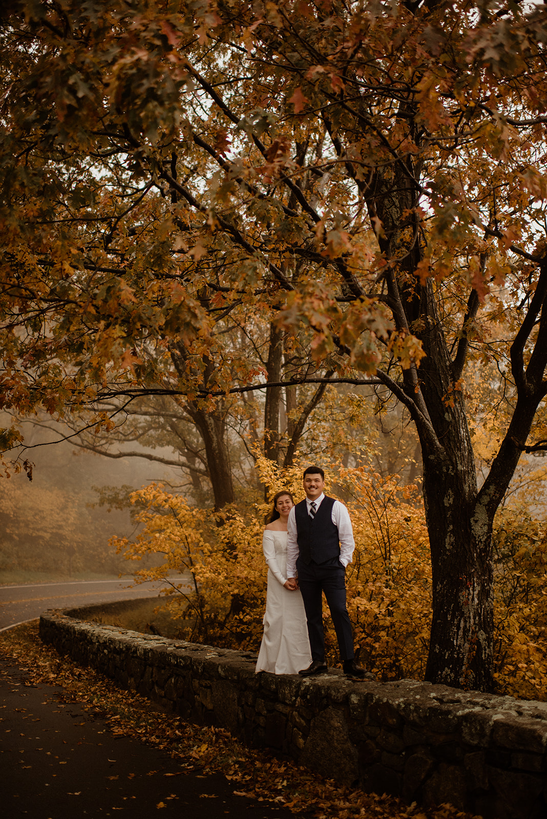 Shenandoah National Park Elopement Photography in Rain October Sunrise Ceremony on Skyline Drive White Sails Creative