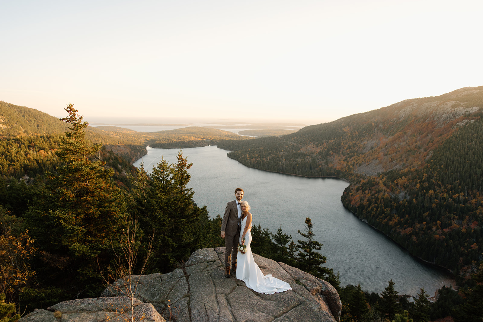 Bubble rock elopement and vows in the Fall. Acadia national park elopement and microwedding. 