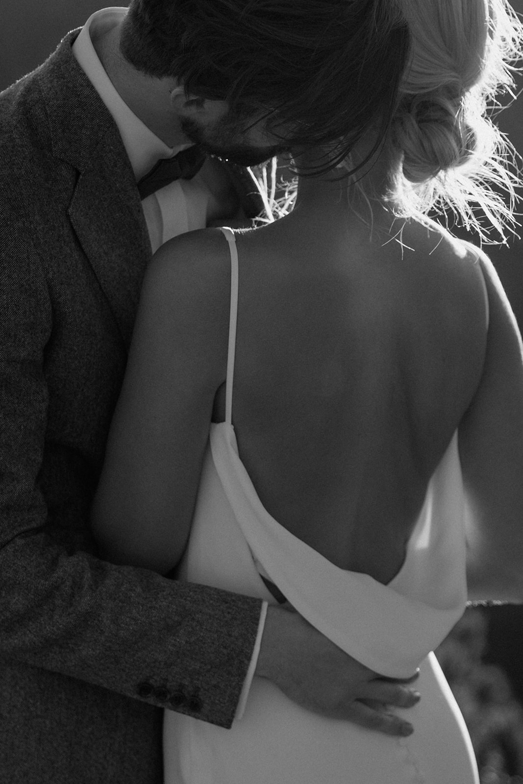 Black and white intimate wedding photo