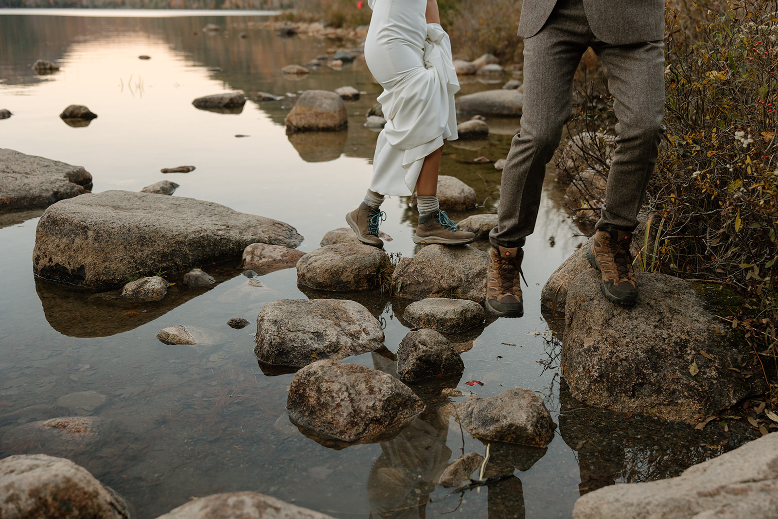 Jordan Pond elopement in the Fall. Acadia national park elopement and microwedding.