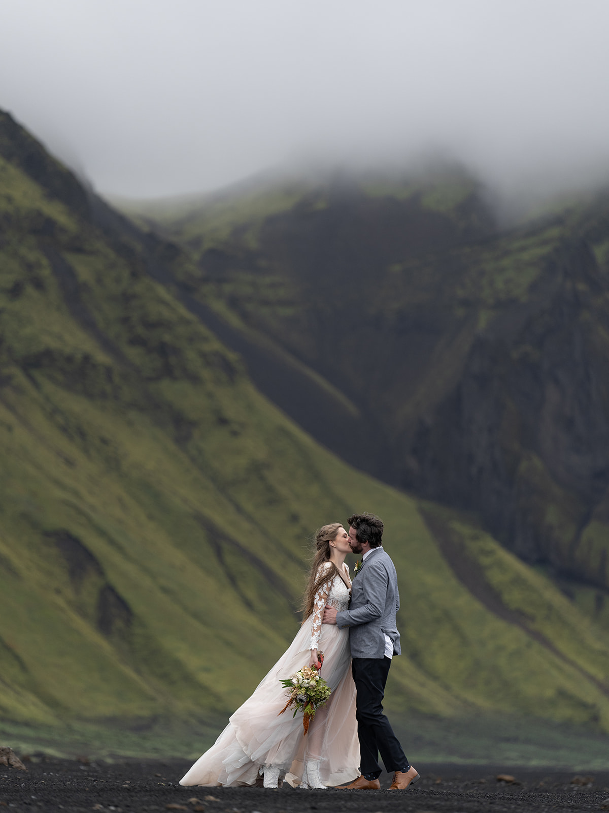 Bride and Groom eloped in Iceland and went to the highlands for their portraits