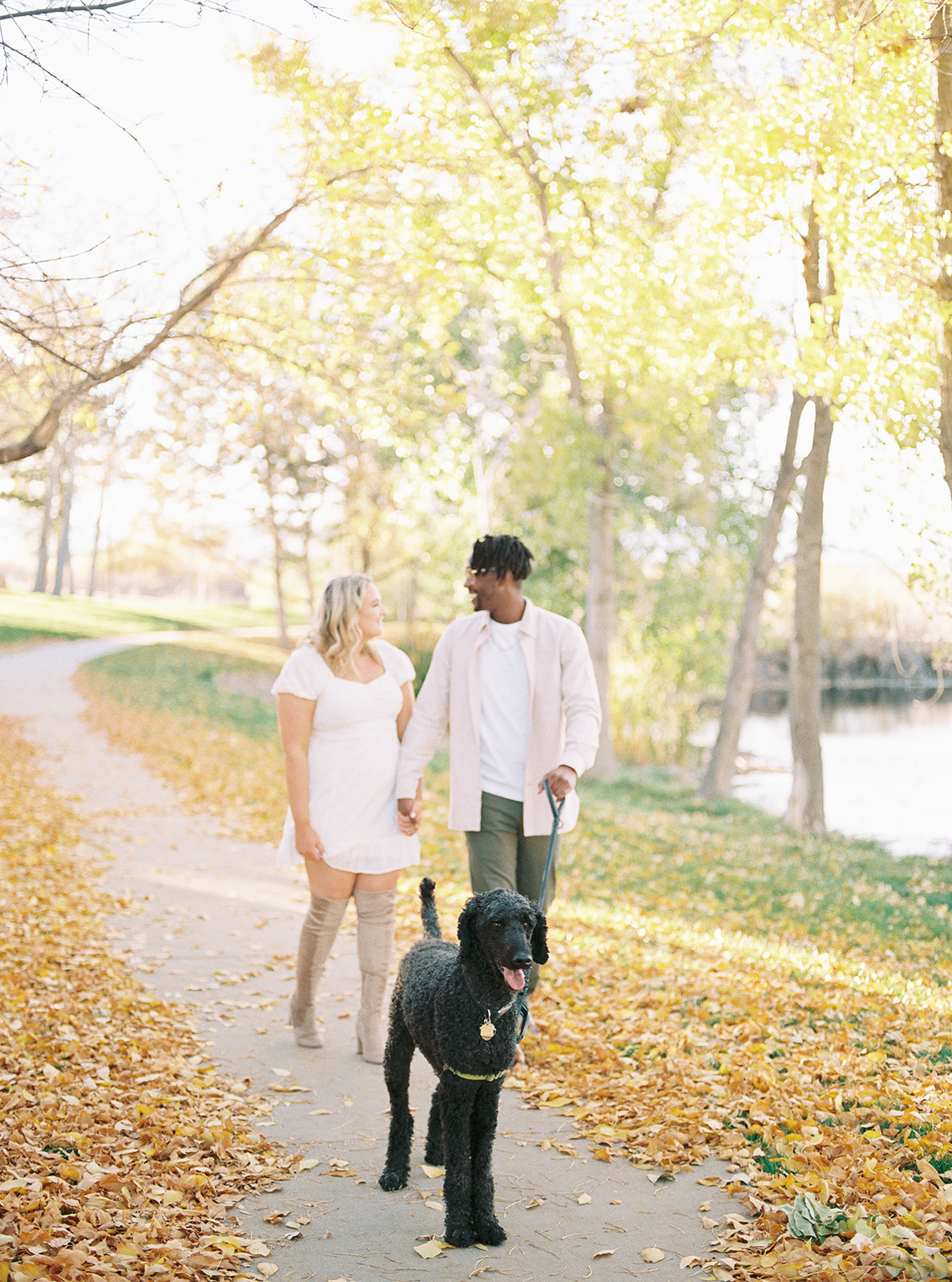 Engagement photo of couple in the Fall in Westminster, CO photograped on film