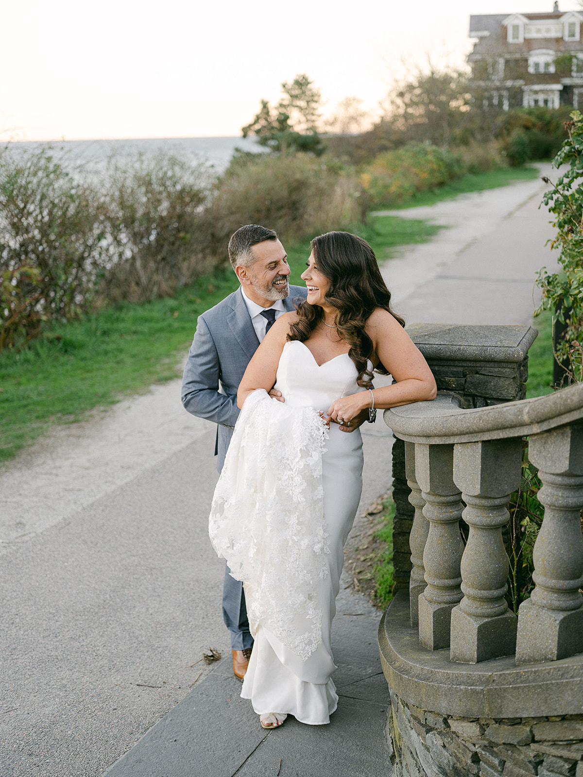 Bride and Groom at Cliff Walk, Newport, Rhode Island