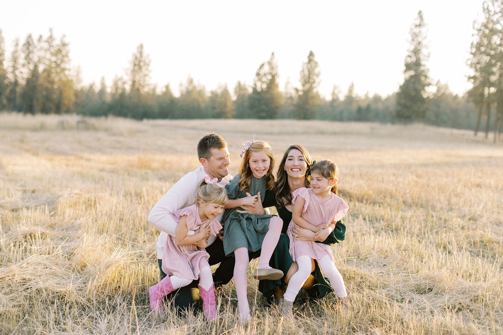Fall family session in open field in Spokane, Washington.