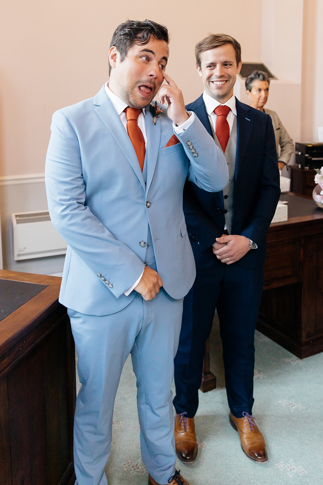 Groom waiting in the ceremony at Cheshunt Registry Office