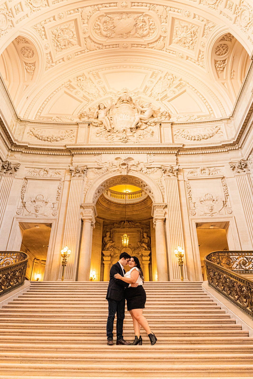 sf city hall stairs couple elopement