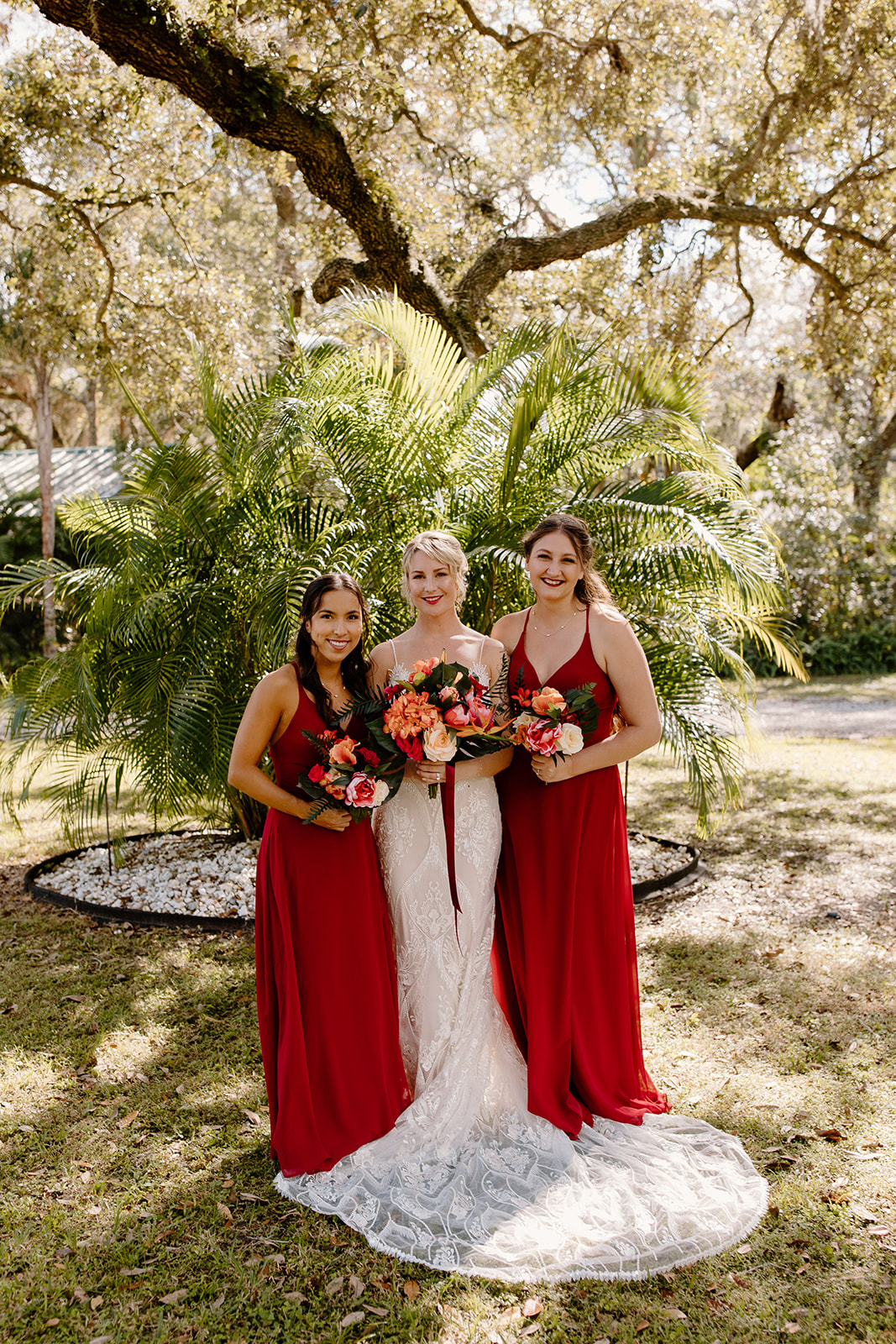 Bride standing with her bridesmaids