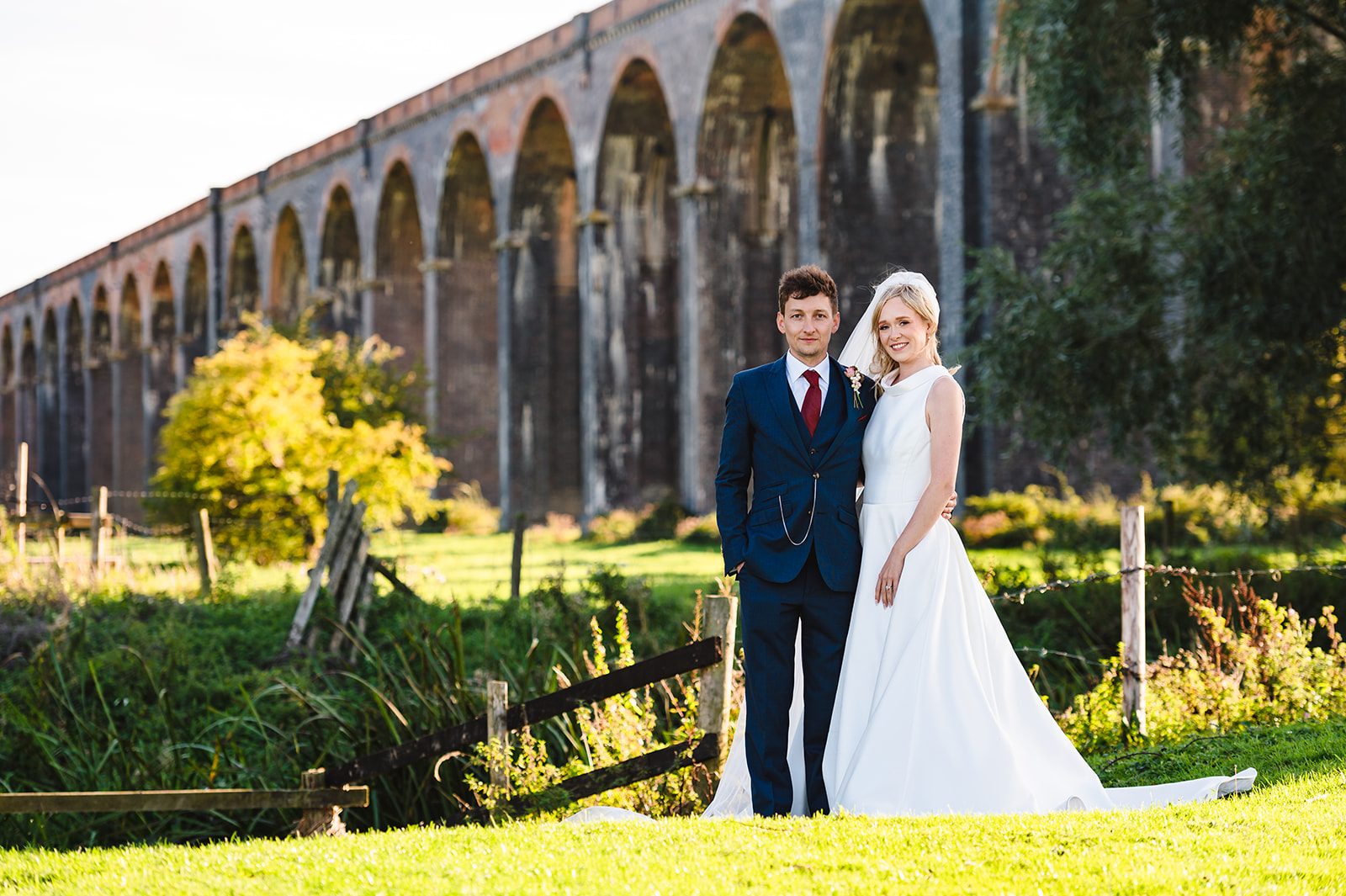 bride and groom portrait at Harringworth viaduct