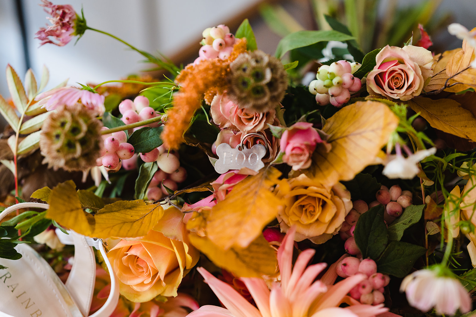 close up of an autumn inspired bouquet