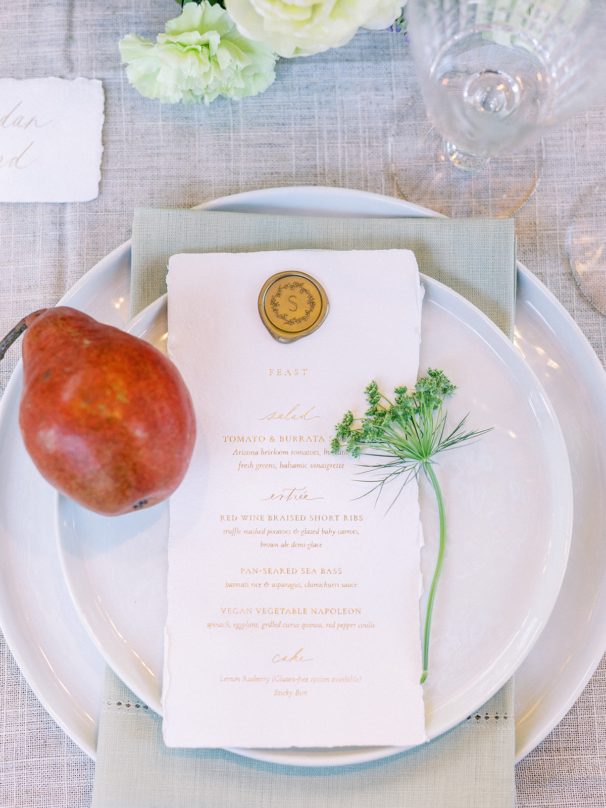 Elegant table menu for romantic Scottsdale Arizona wedding design.