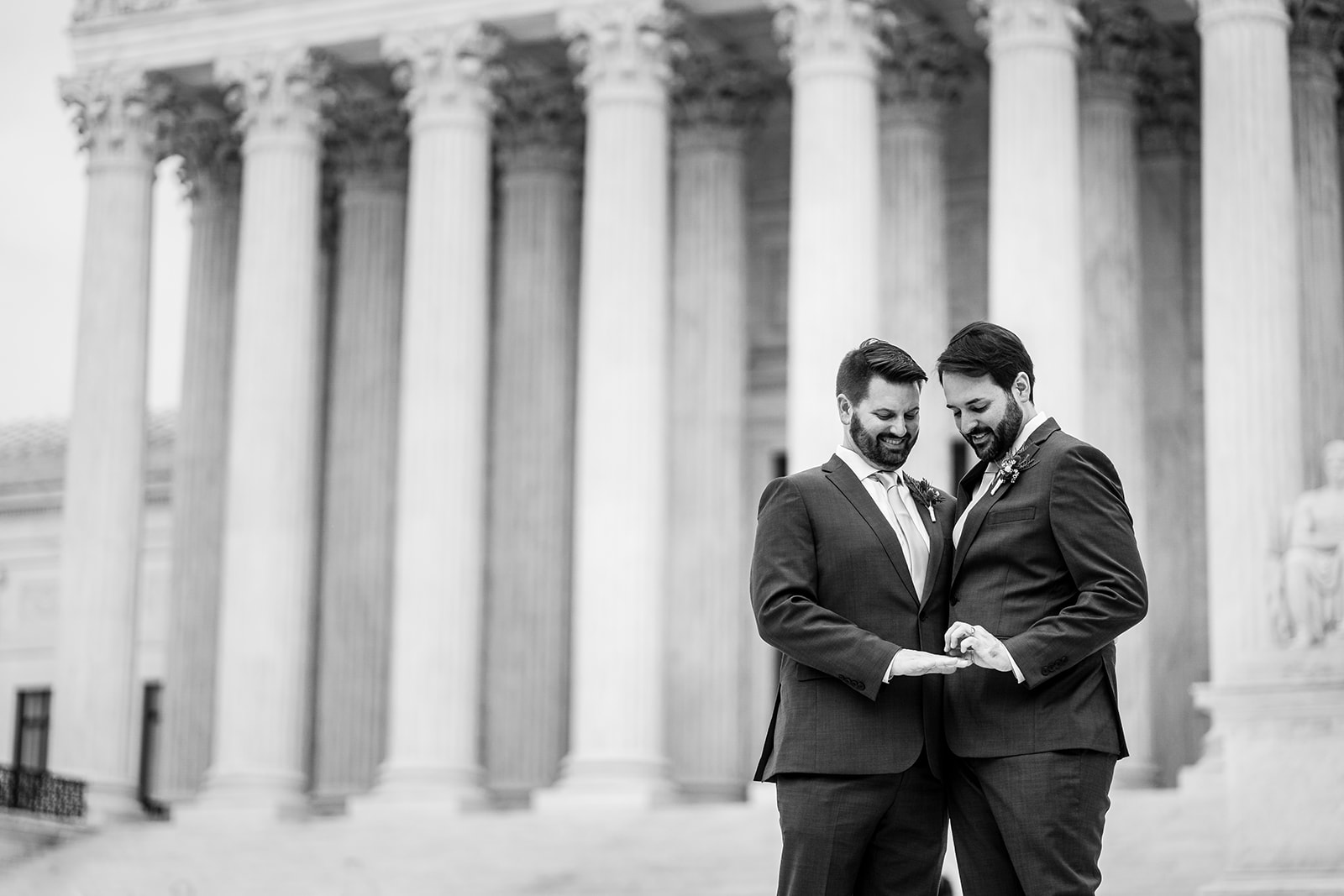 Black and white photo of couple at US Supreme Court