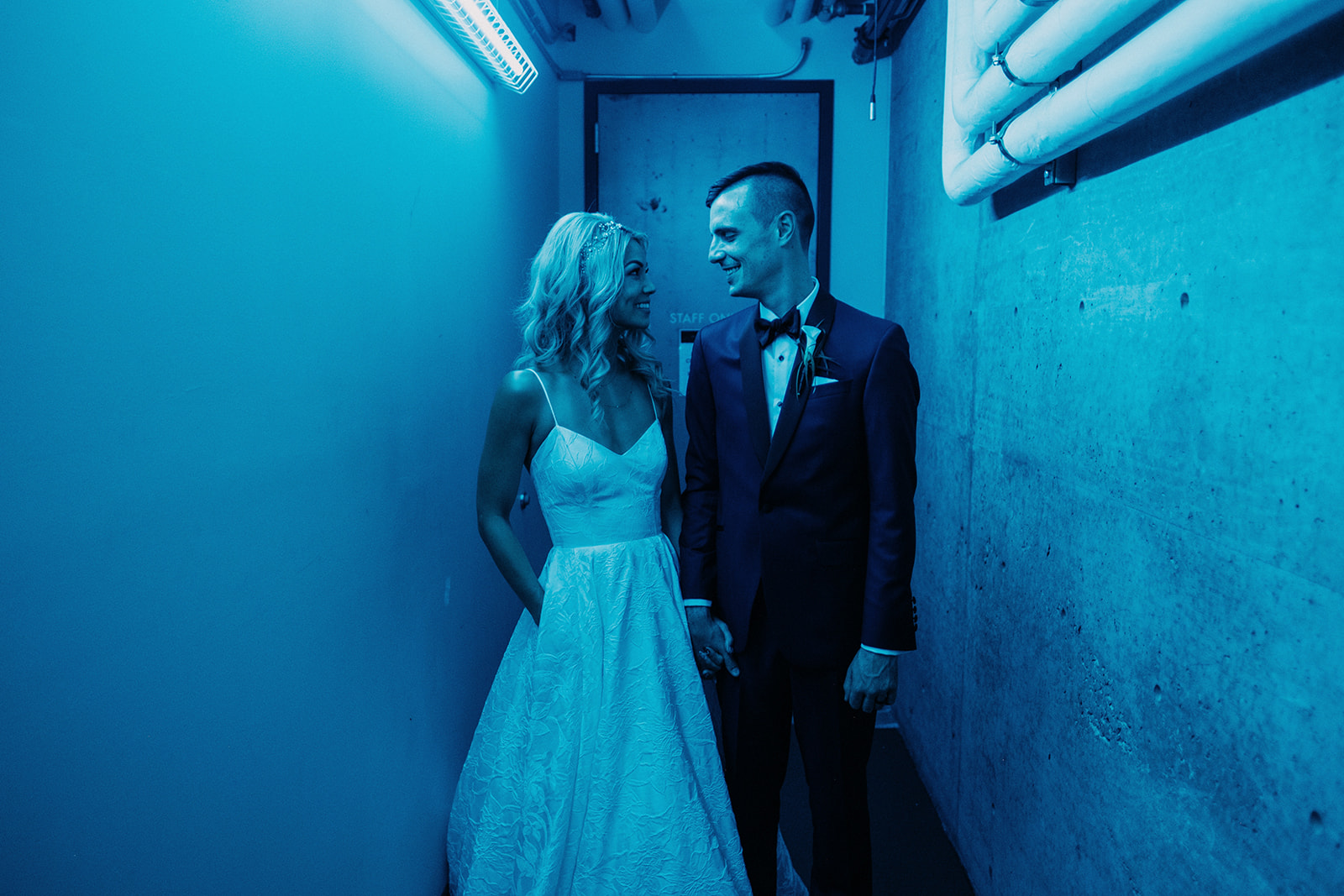 blue light wedding couple portrait