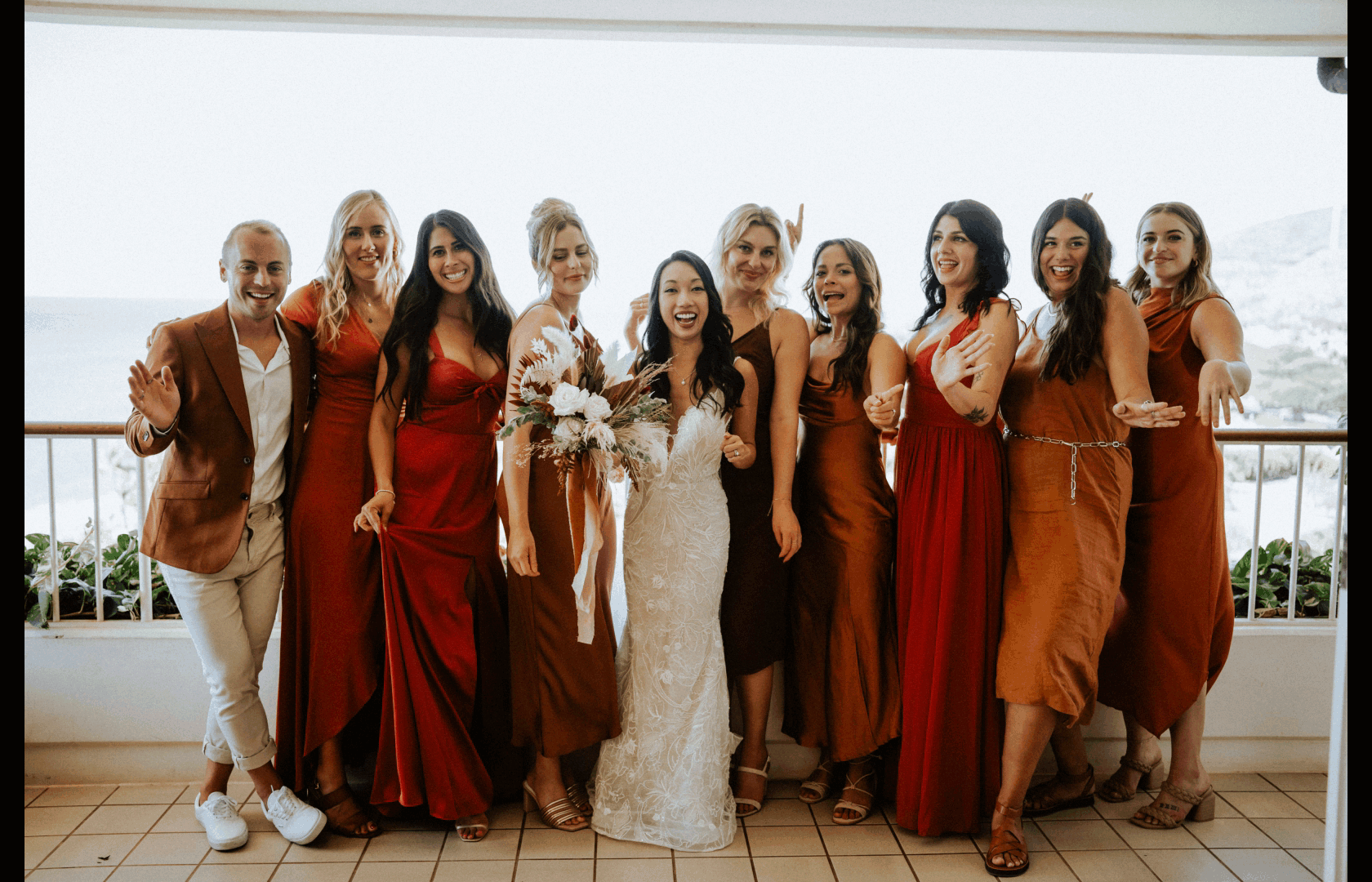 Bridal party letting loose and dancing out the wedding day jitters