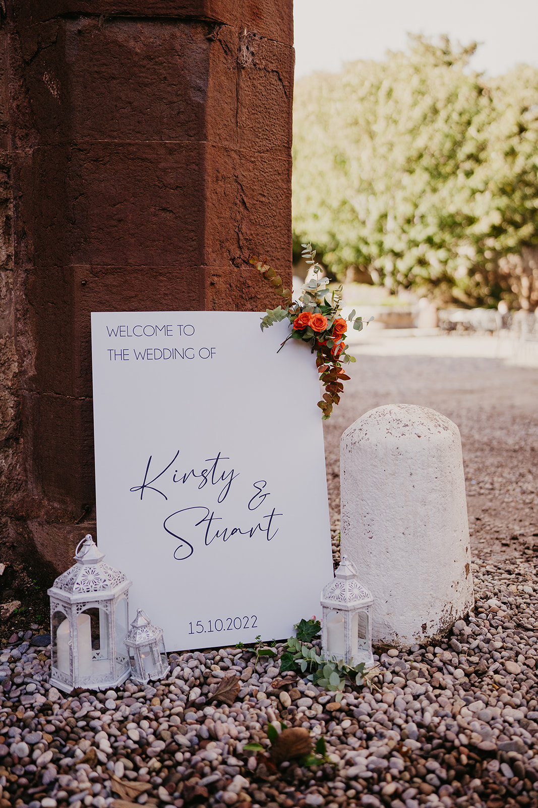 Wedding welcome sign at Broxmouth Courtyard