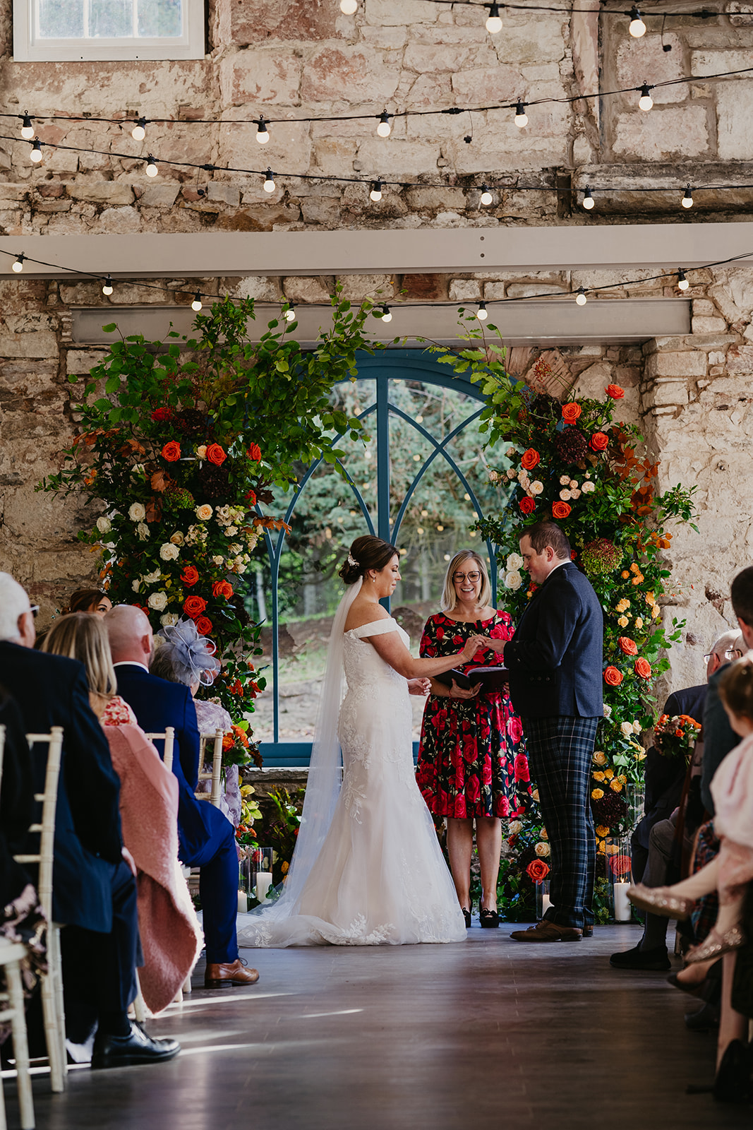 The stunning ceremony space at Broxmouth Courtyard flowers by Wild Flowers Edinburgh
