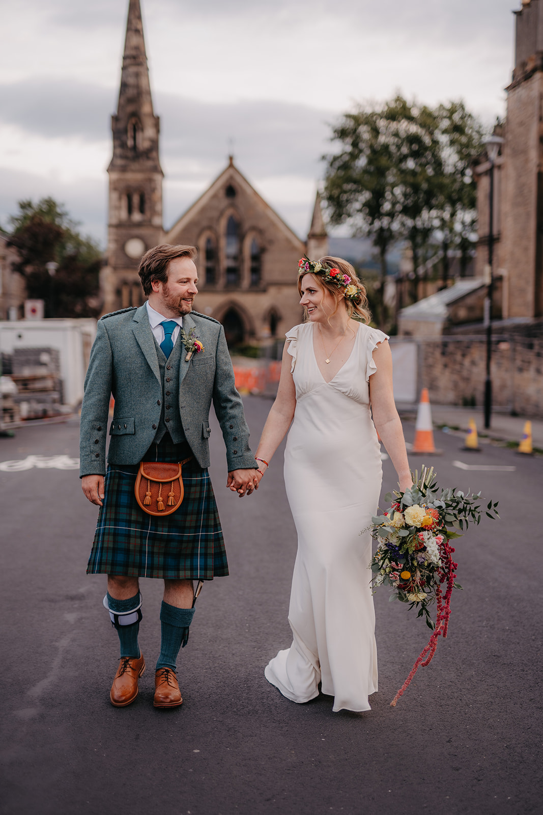 Edinburgh wedding couple walk together