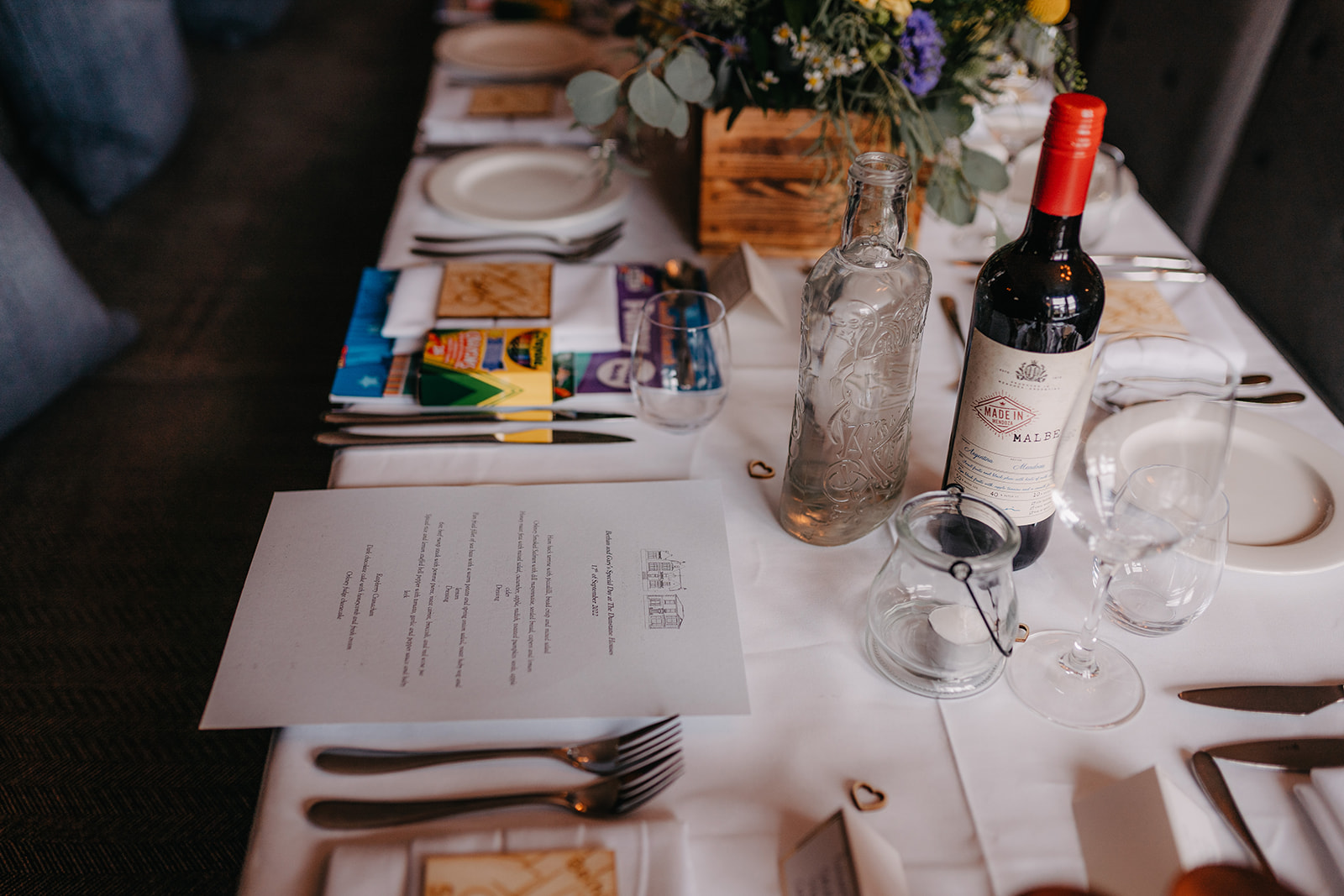 wine and menus on tables
