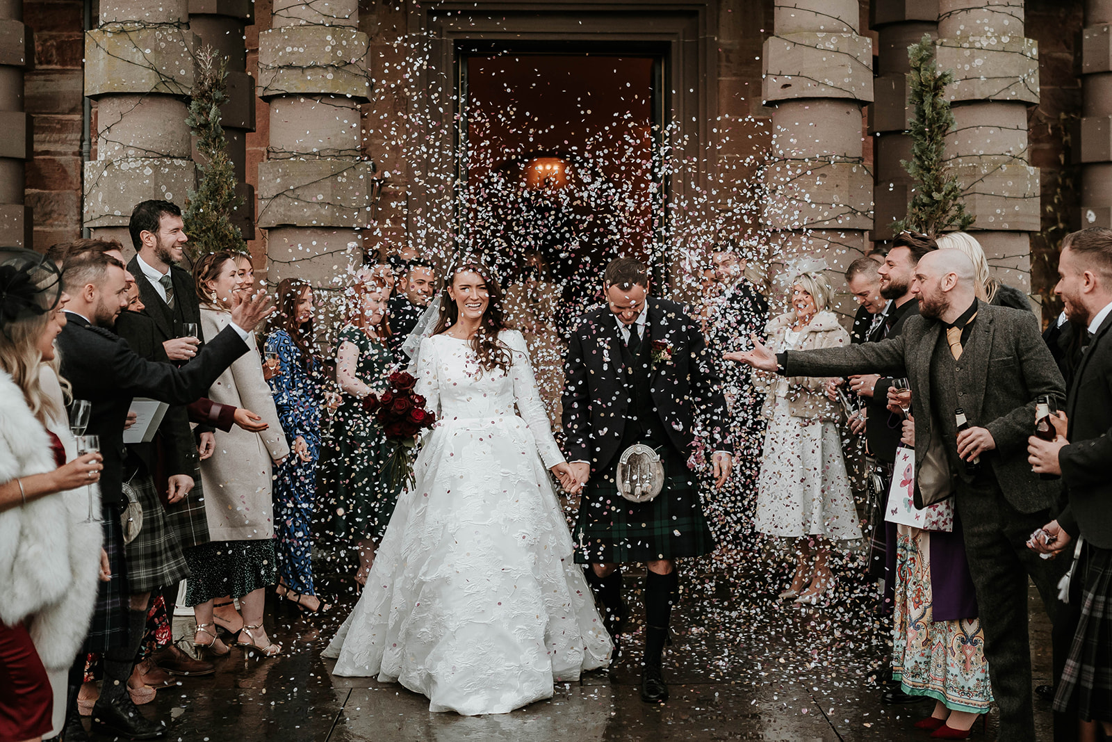 a couples confetti shot on their wedding day at Fasque House