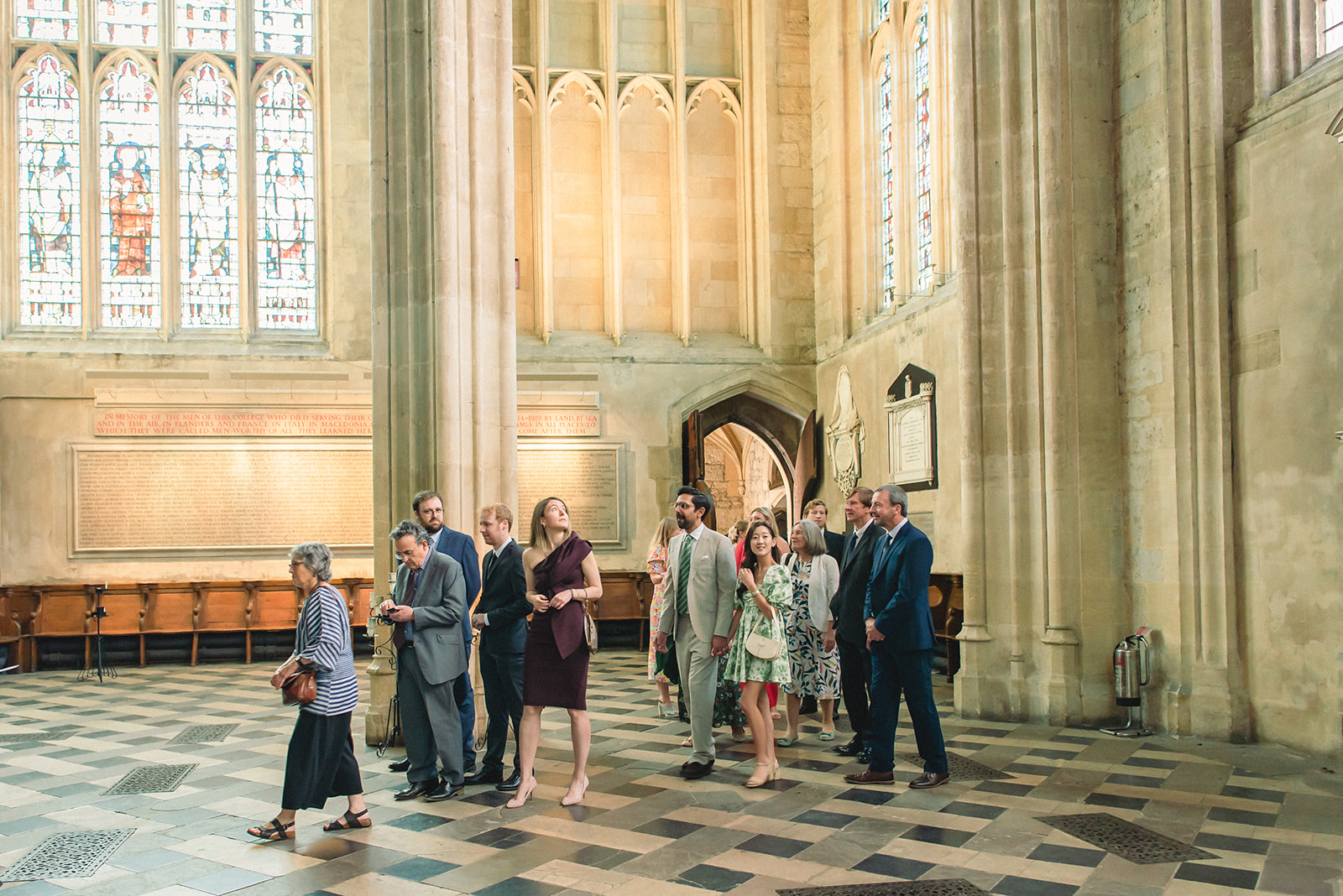 Guests arriving at the wedding ceremony venue at New College Chapel