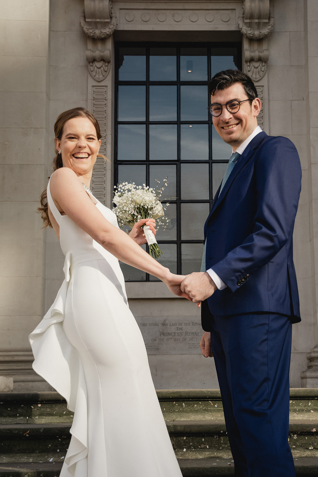 Kinga and Jean-Marc's stunning portrait on the steps of Marylebone Town Hall