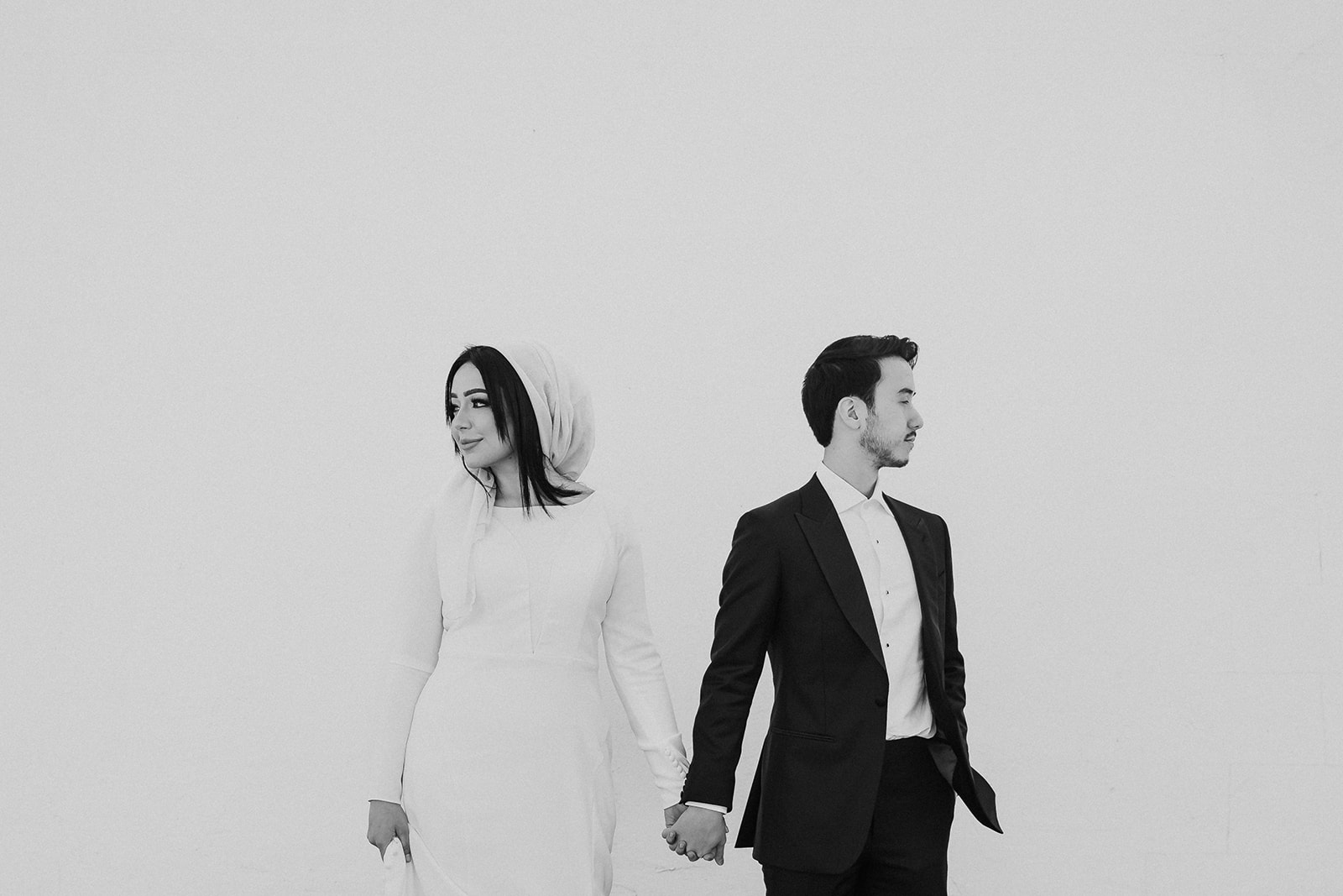 Black and white bride and groom portraits