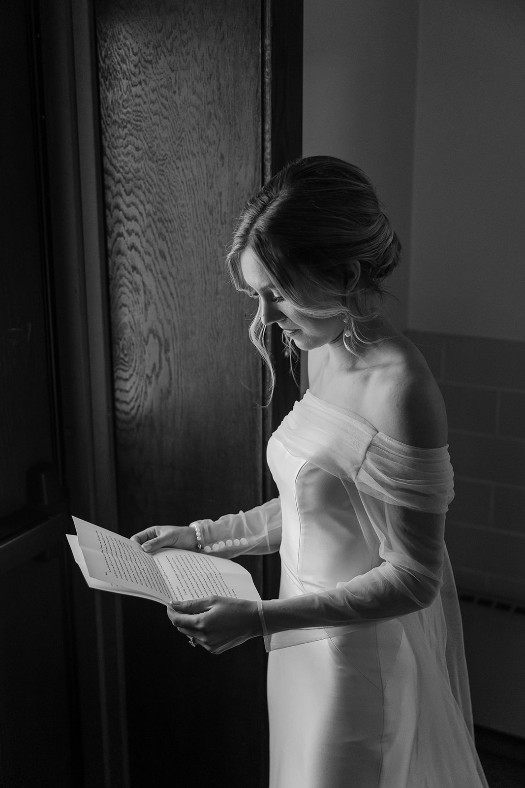 Bride reading a letter