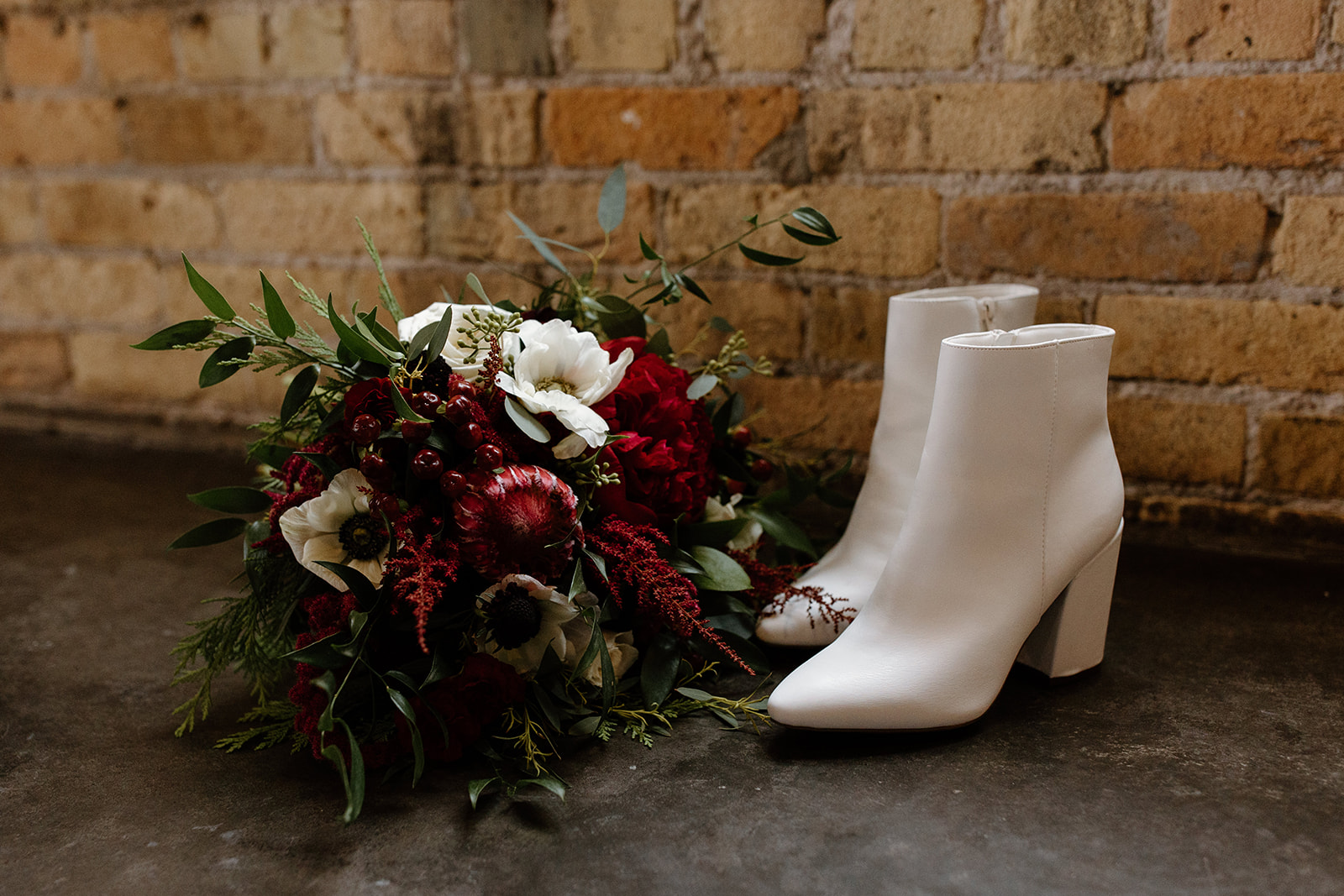 Bridal boots and bouquet