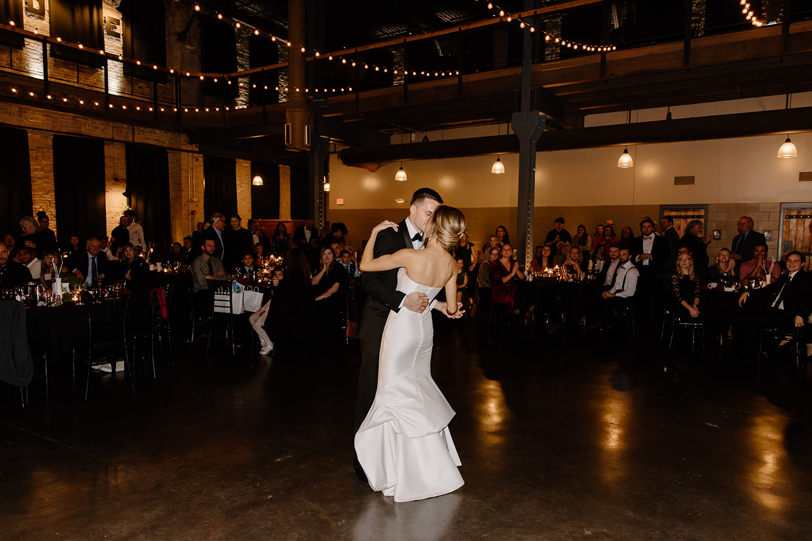 Bride and groom dancing on the dance floor