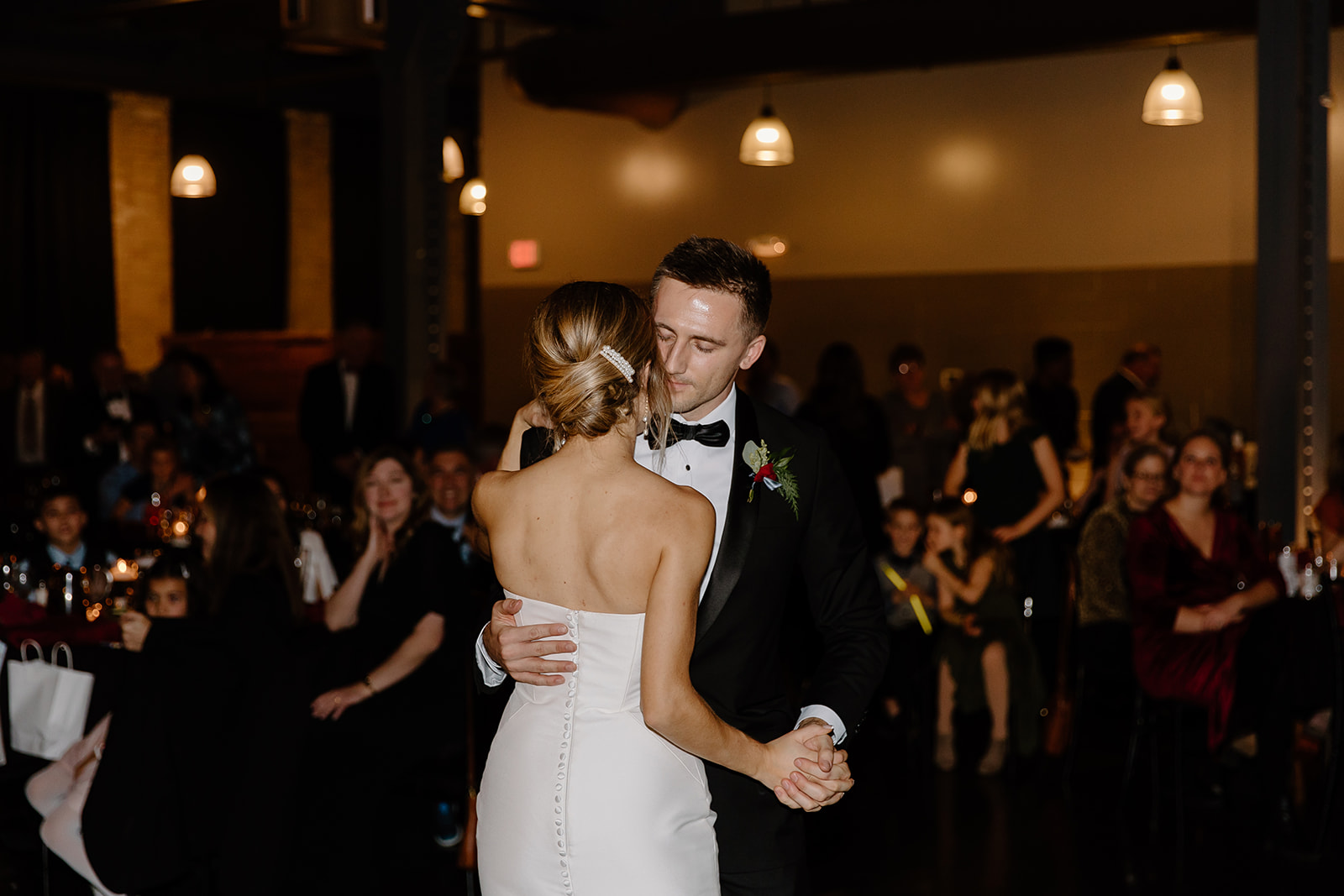 Bride and groom dancing on the dance floor