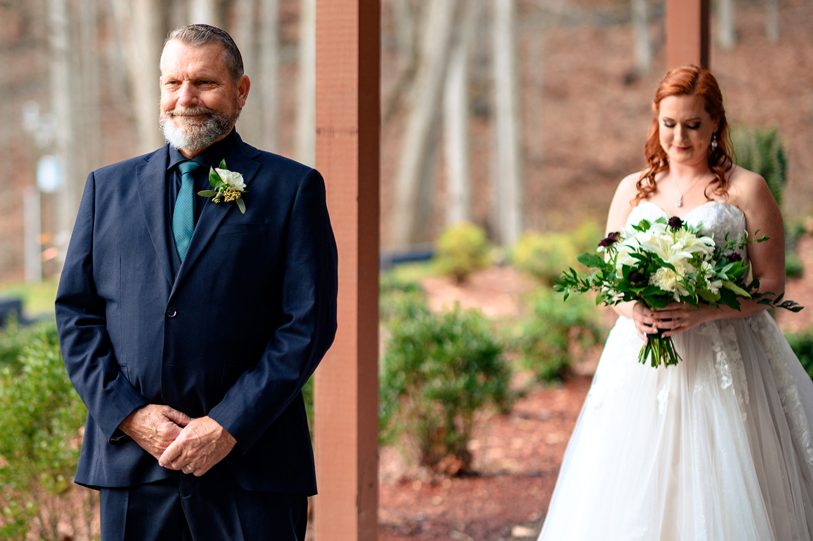 First look between father and bride at the parker Mill