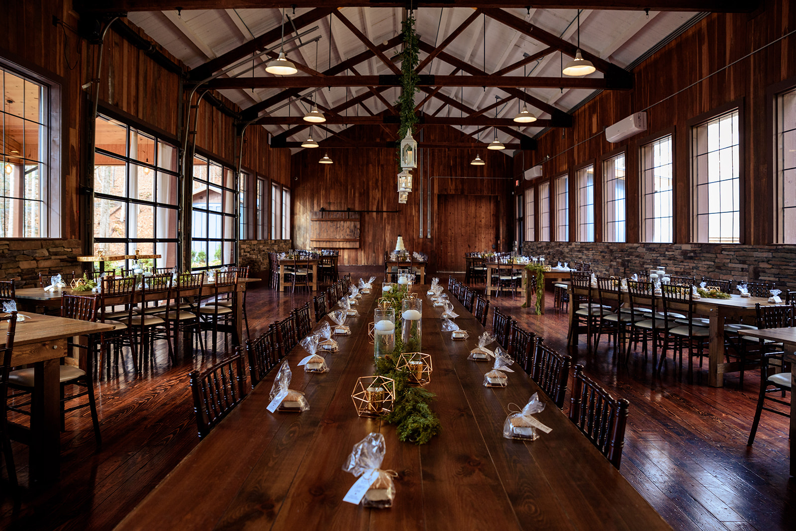 interior photo of wedding reception setup at the parker mill