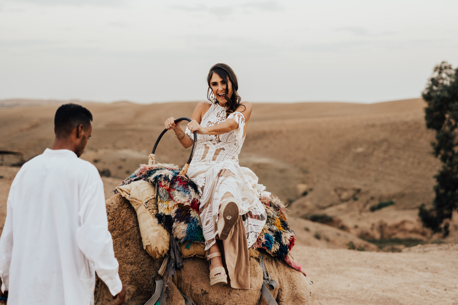 Bride wearing Rue De Seine wedding dress for elopement in Marrakech