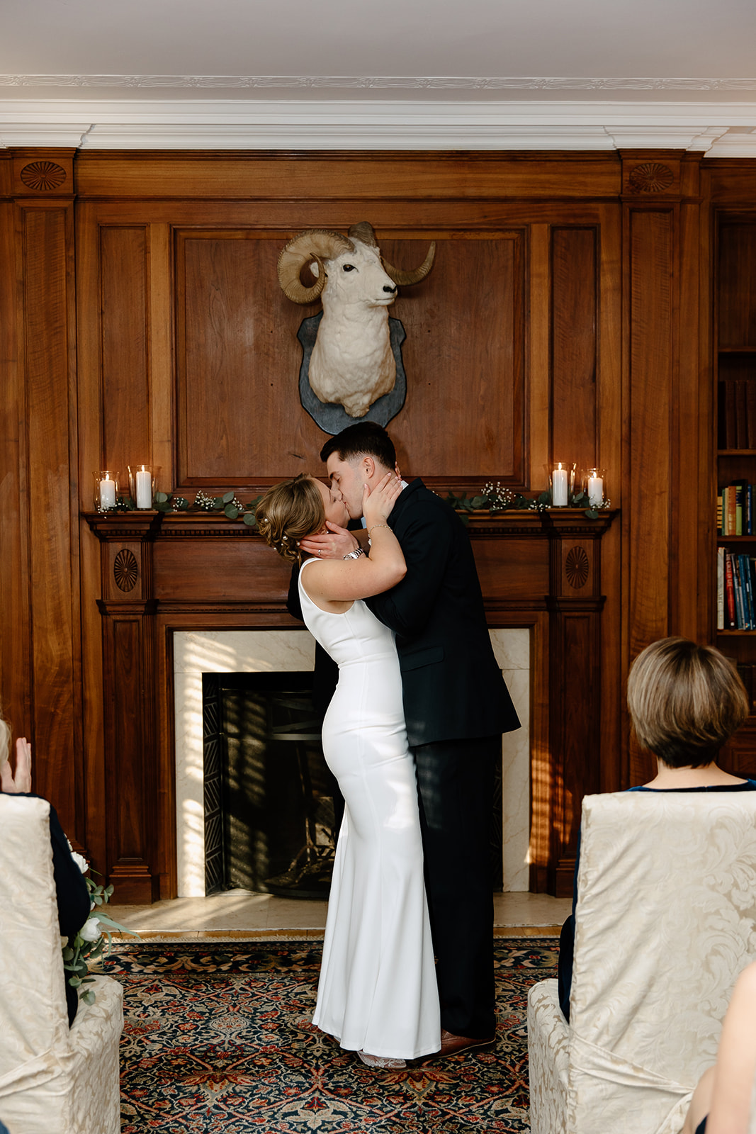 Bride and groom share first kiss during ceremony