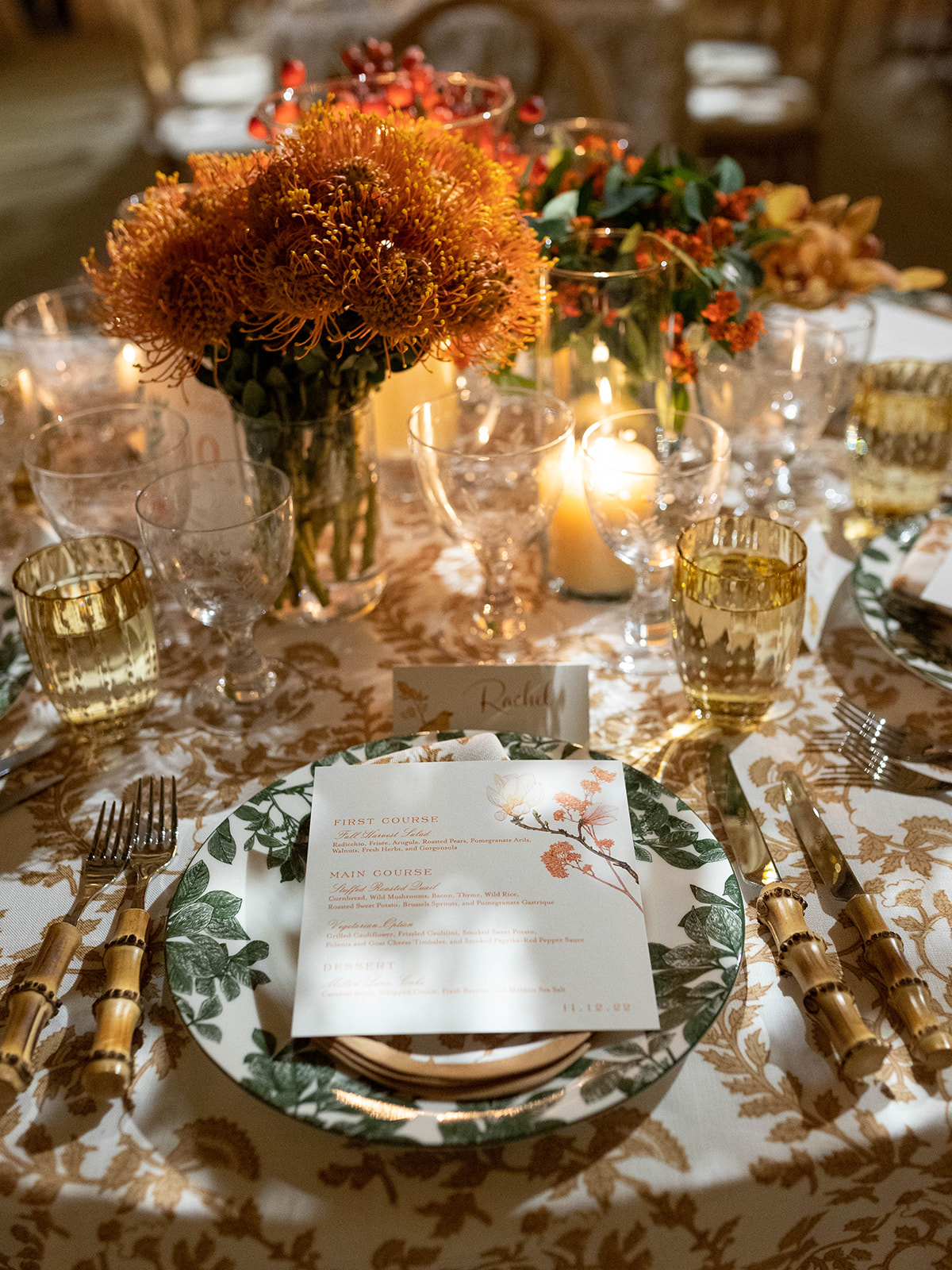 Place setting at cozy fall Nashville engagement party photographed by Kristin Sweeting