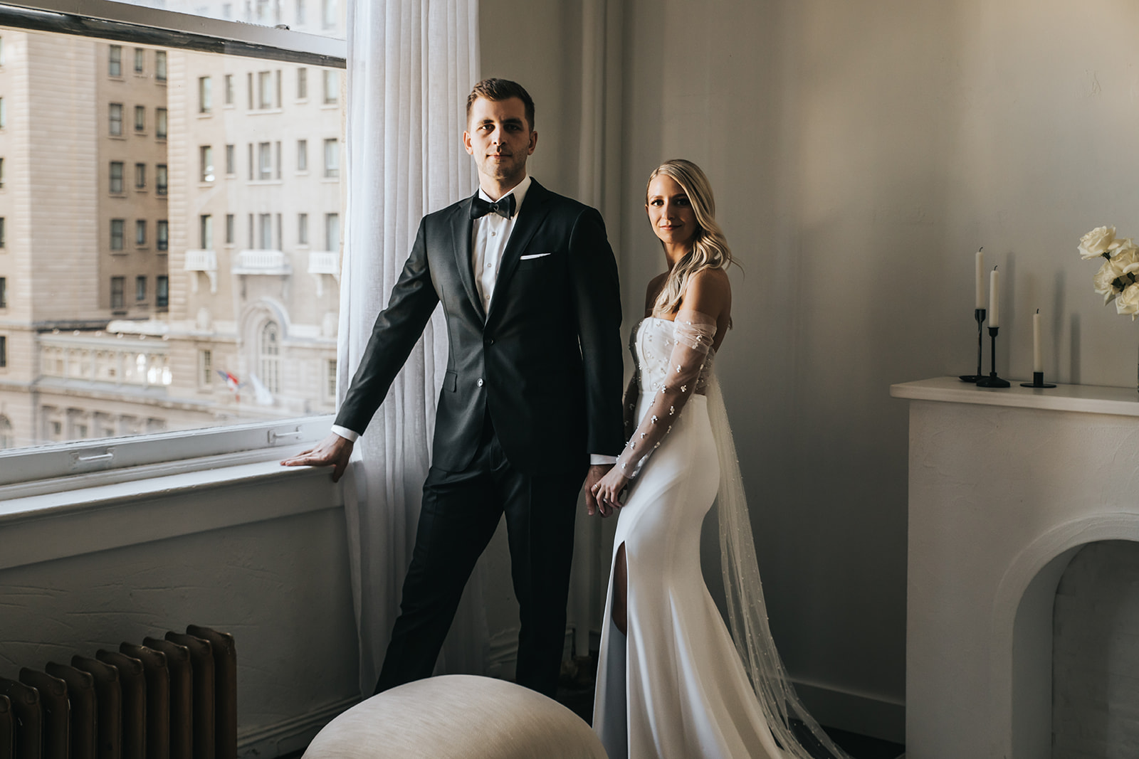 A sparkling New Year's Eve Wedding at The Brownstone in Calgary with couples first look and private vows.