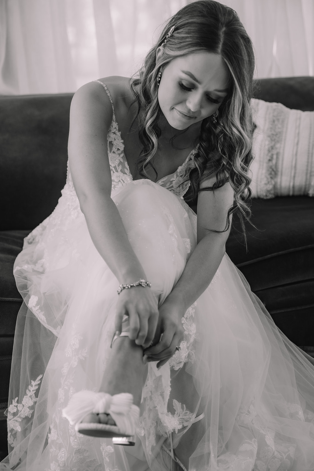Portrait of bride getting ready at Lone Oak Farm Wedding Venue in North Dakota