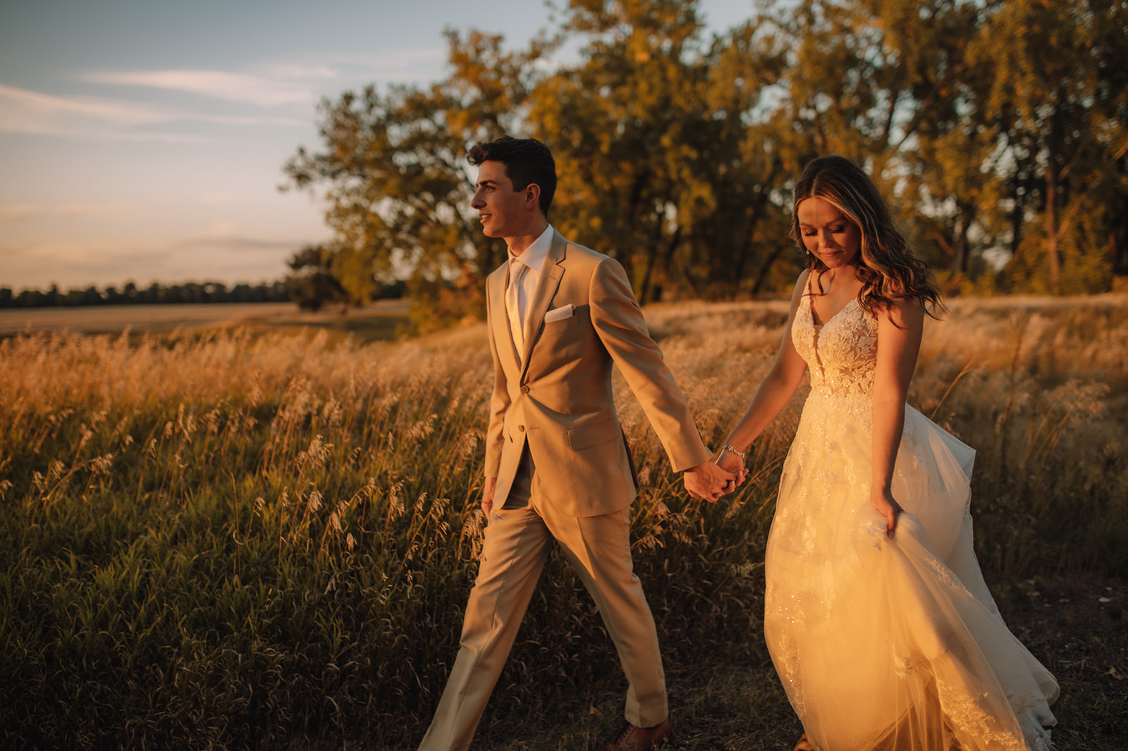North Dakota Bride and Groom Sunset Portraits at Lone Oak Farm wedding venue