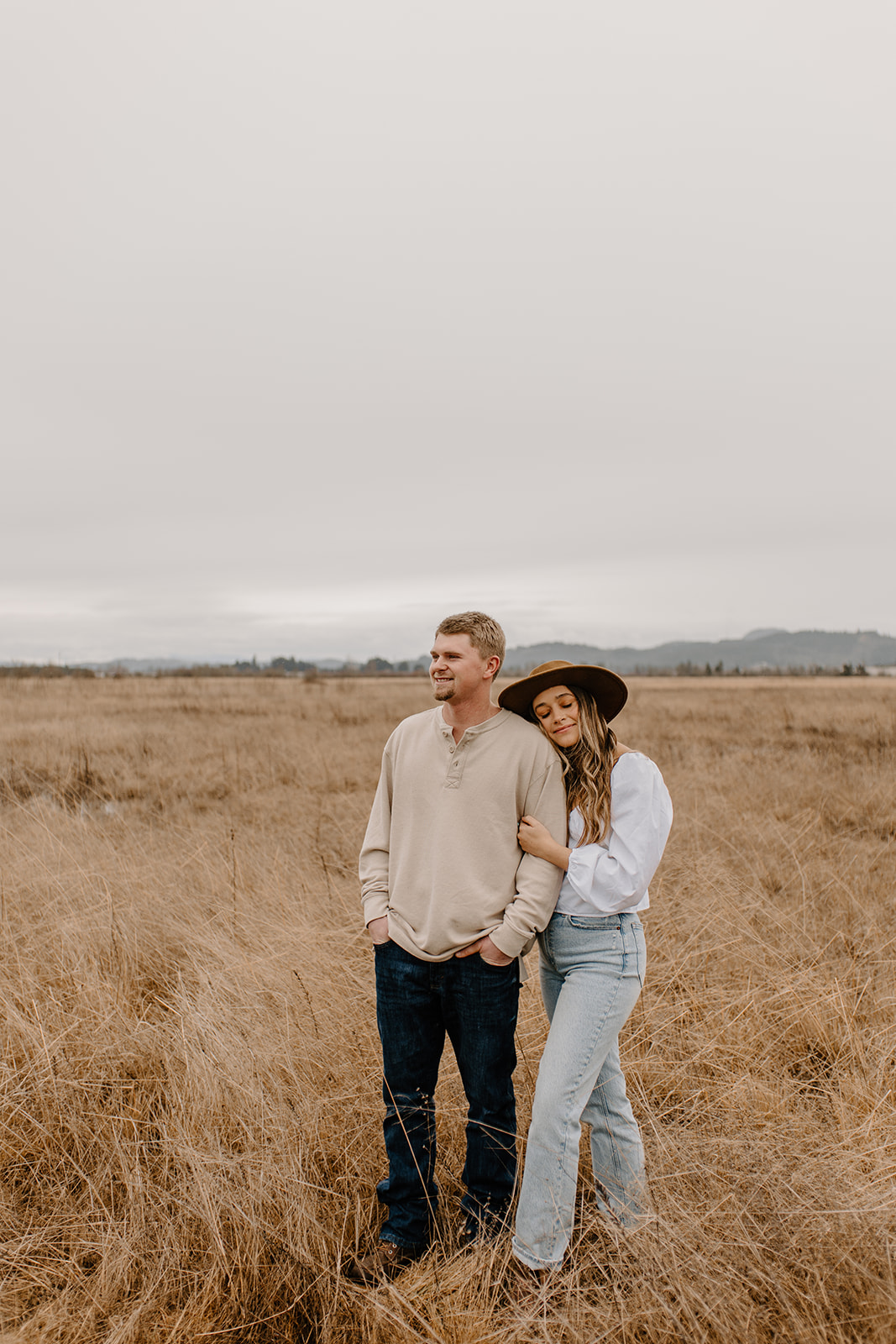 Engagement photos in a golden field