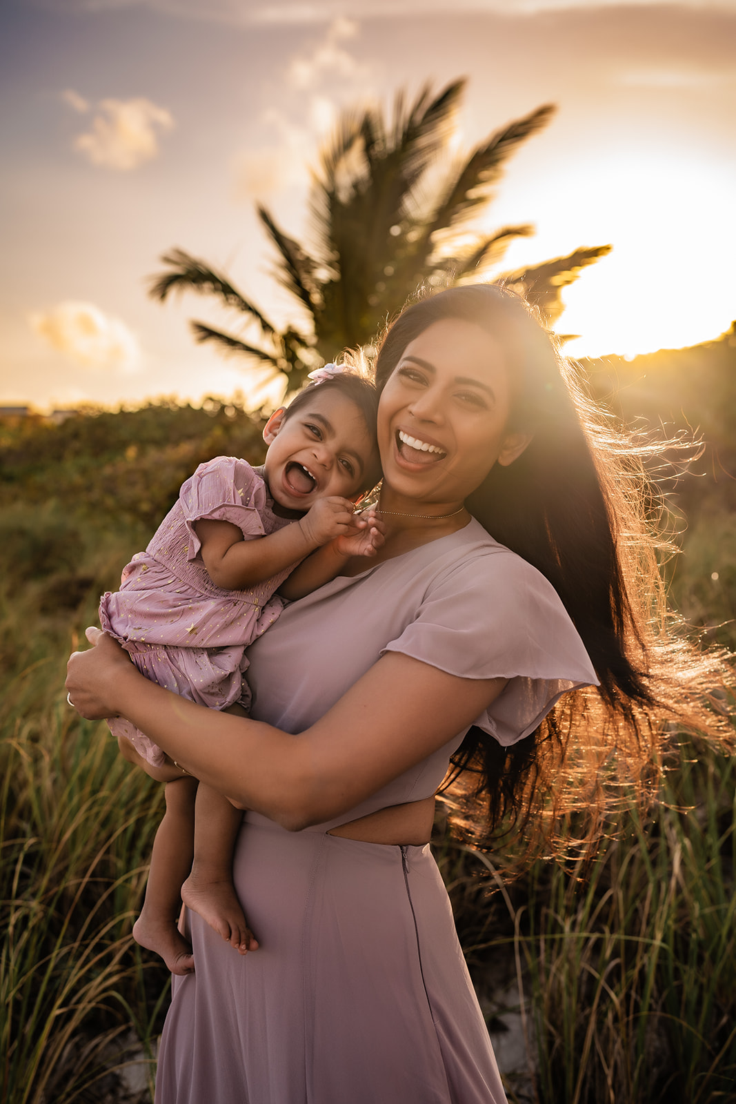 mother and daughter sunset beach photoshoot