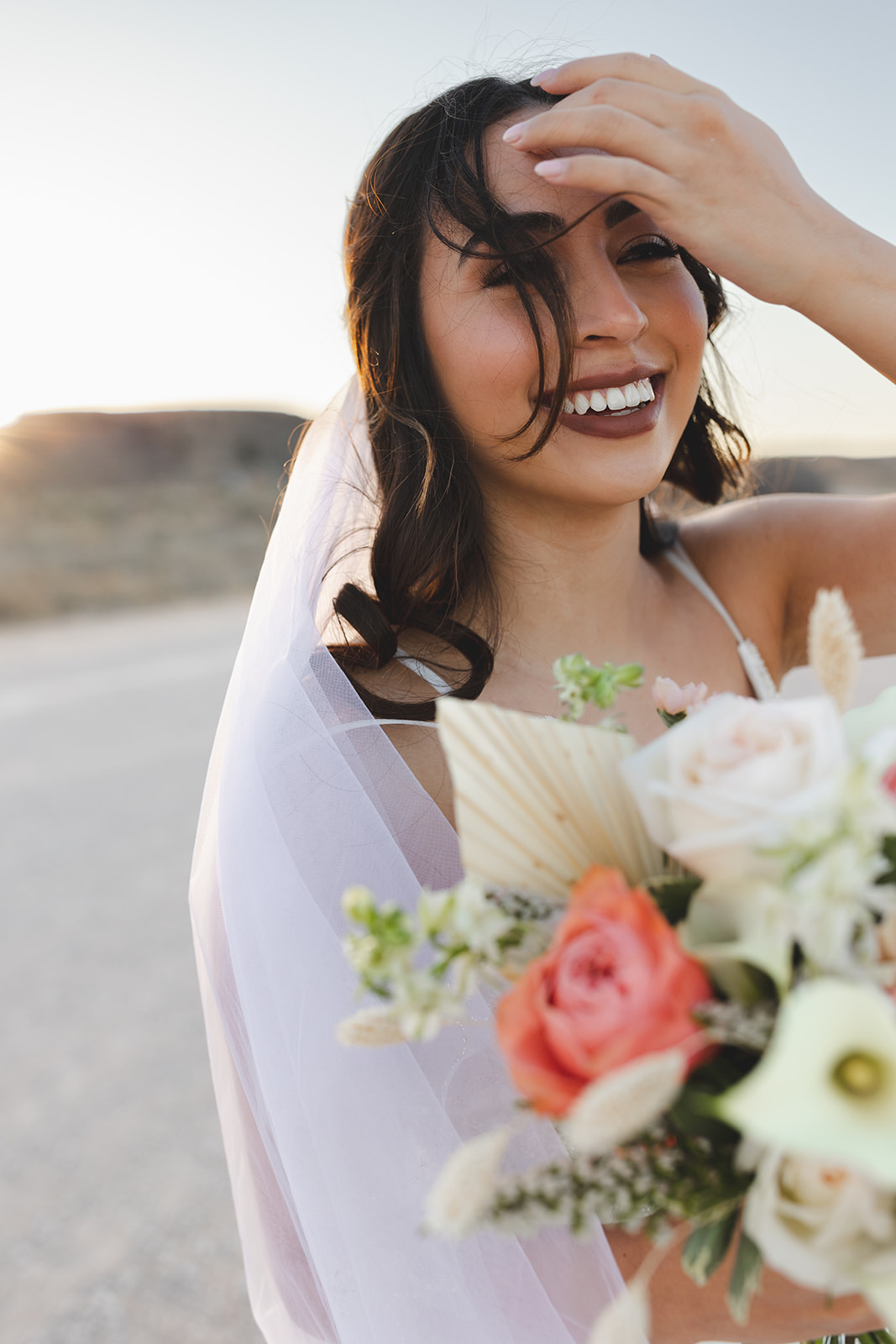 Bride on a dirt road in west texas