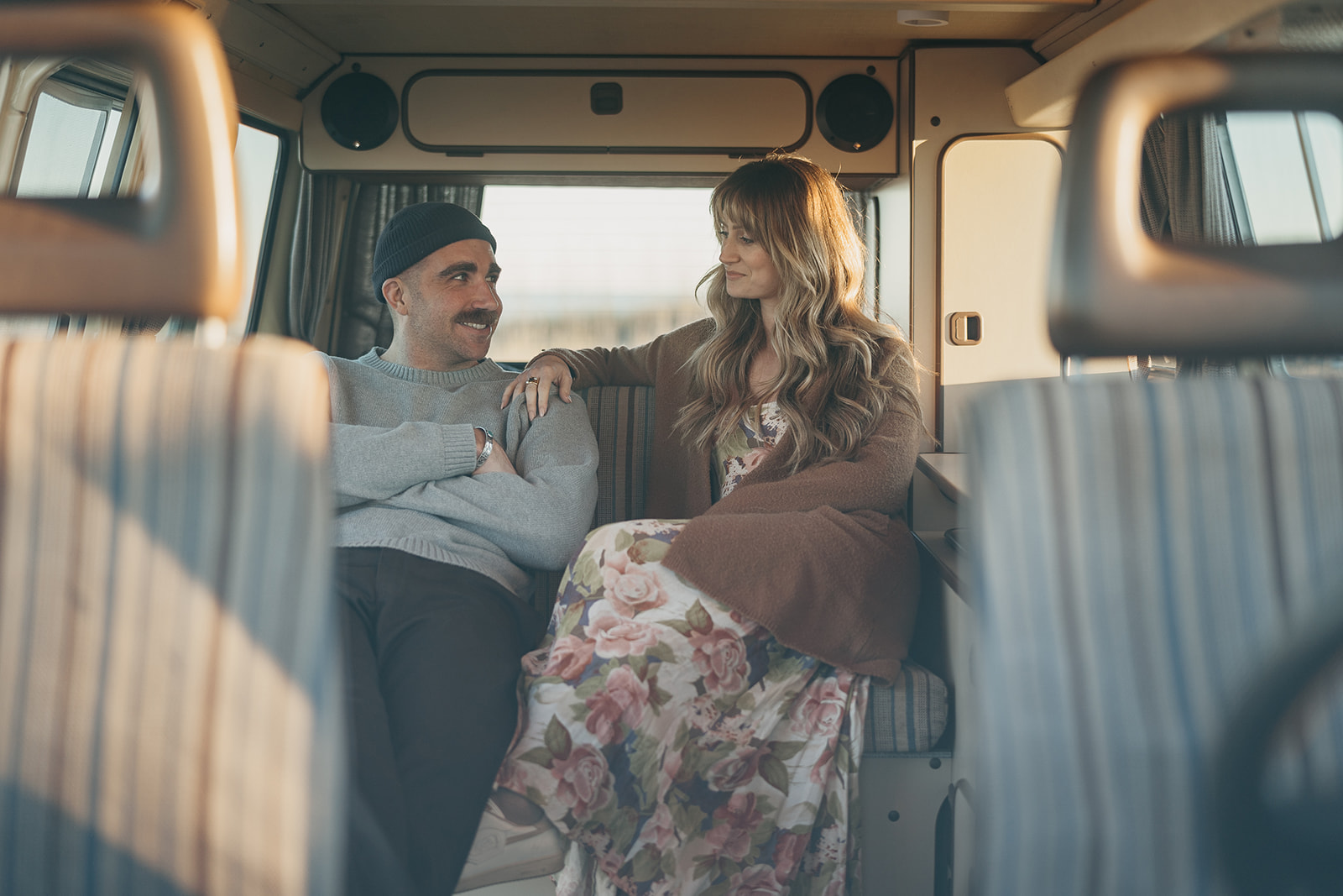 Effortless, adventurous couples session with a vintage VW van in Pensacola Beach, Florida. 