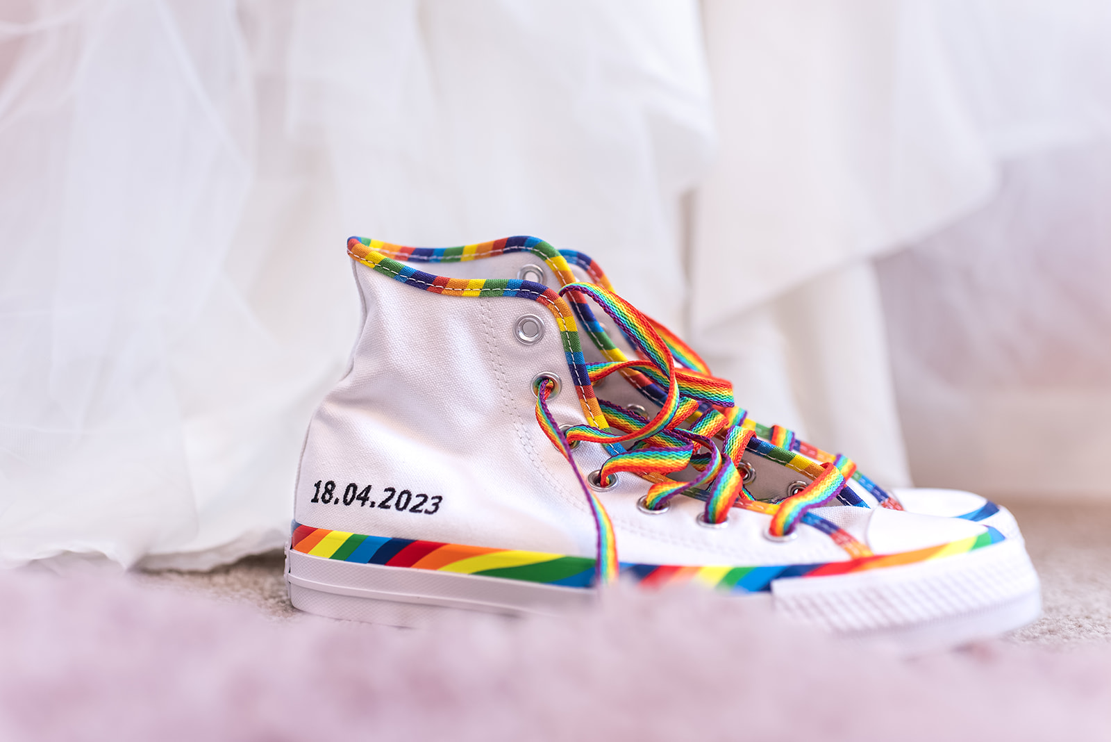 Colourful wedding day shoes